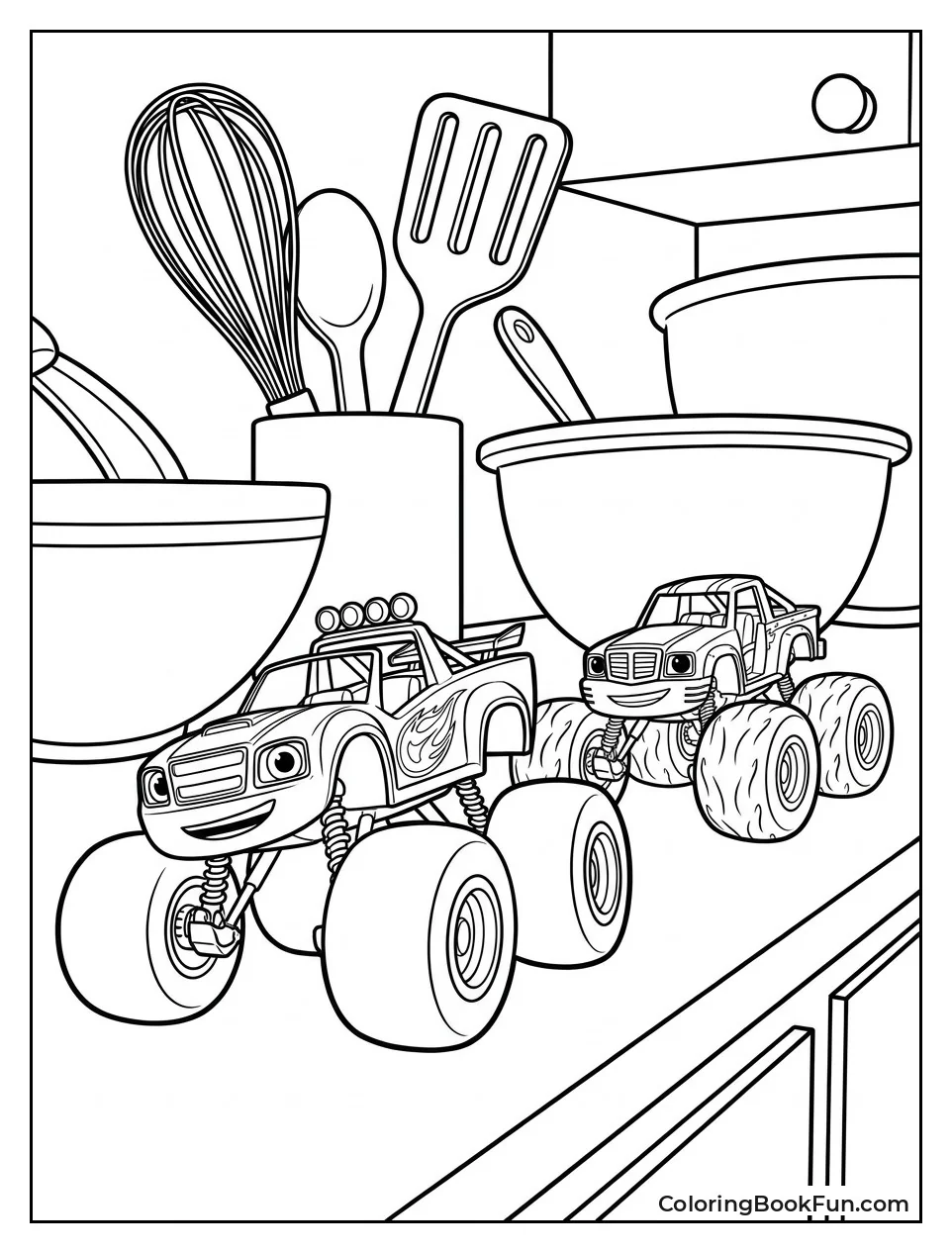 Trucks Race Through Giant Kitchen