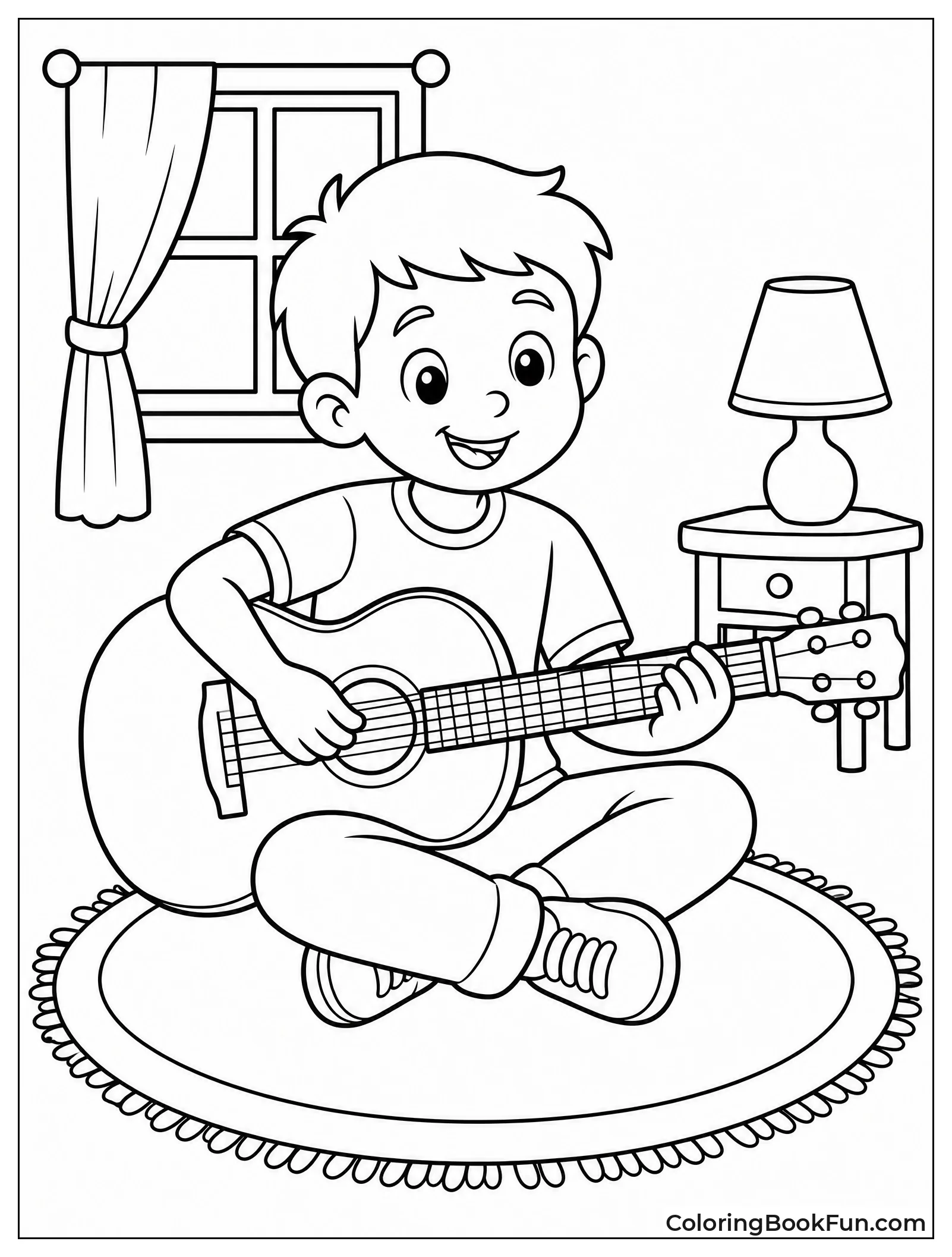 Happy Boy Strums Acoustic Guitar
