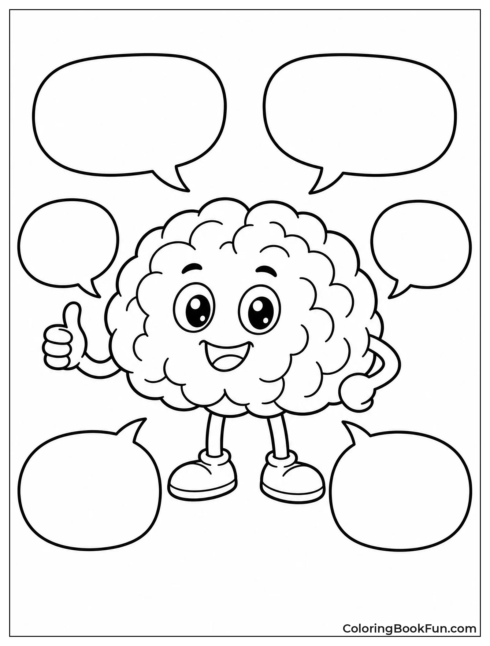 Brain with Empty Speech Bubbles
