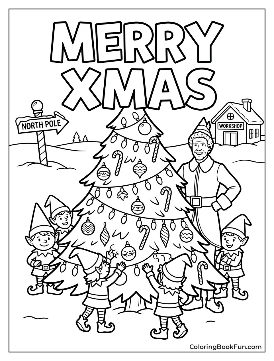 Elves Celebrating around Christmas Tree