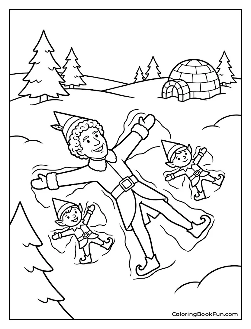 Buddy Making Snow Angels with Elves