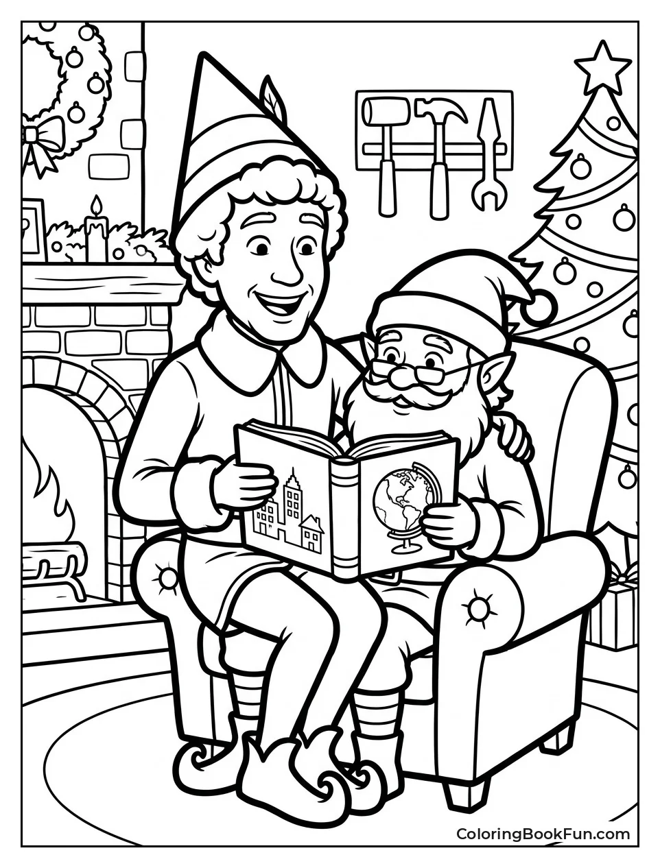 Papa Elf Showing Buddy a Book