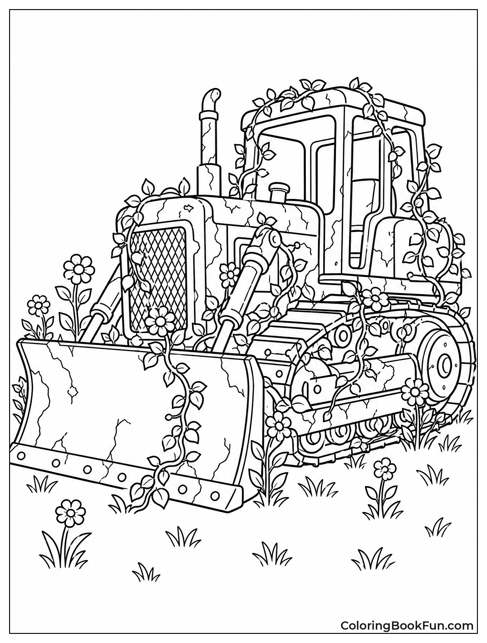 Old Rusty Bulldozer Covered in Vines