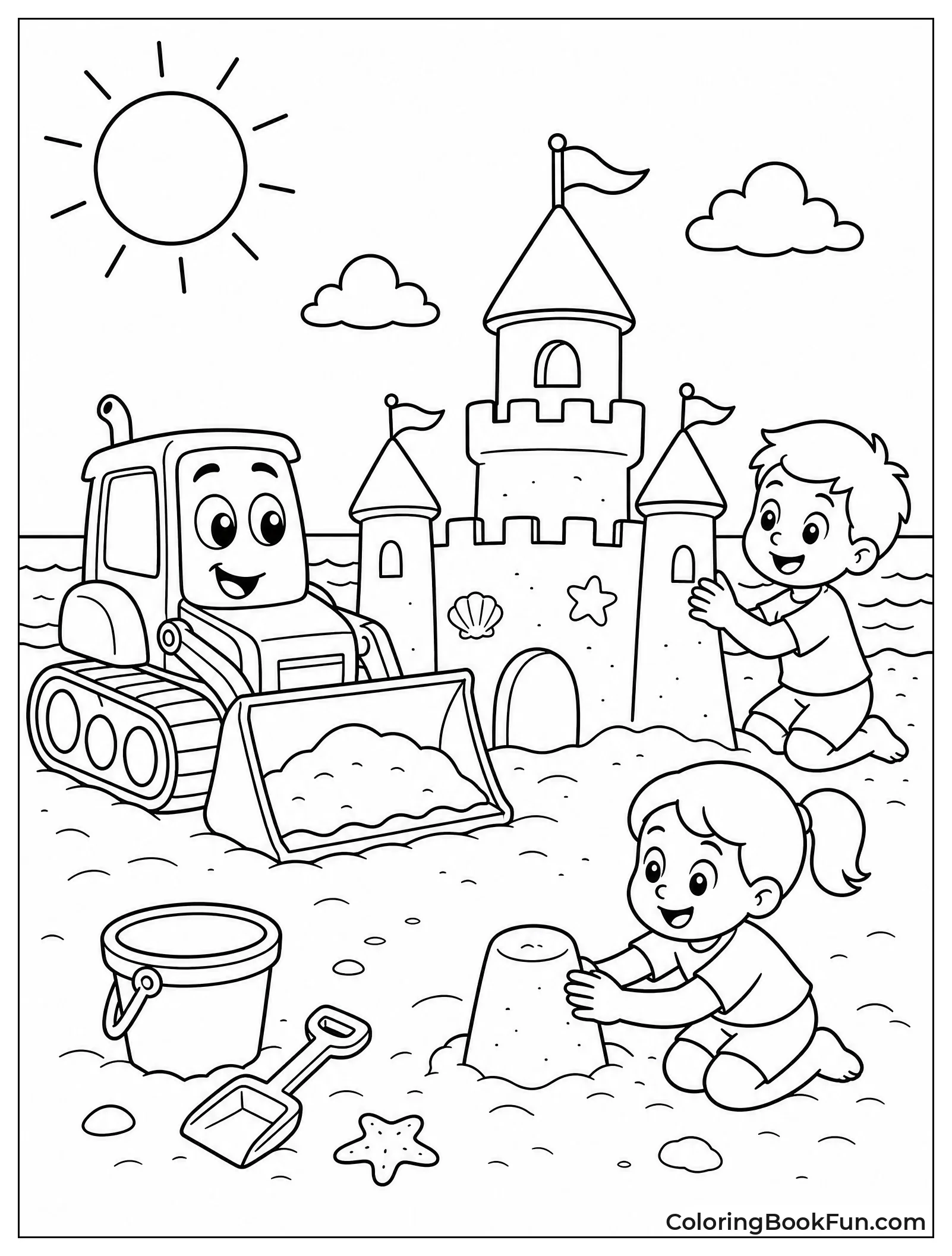 Bulldozer Helping Build Sand Castle