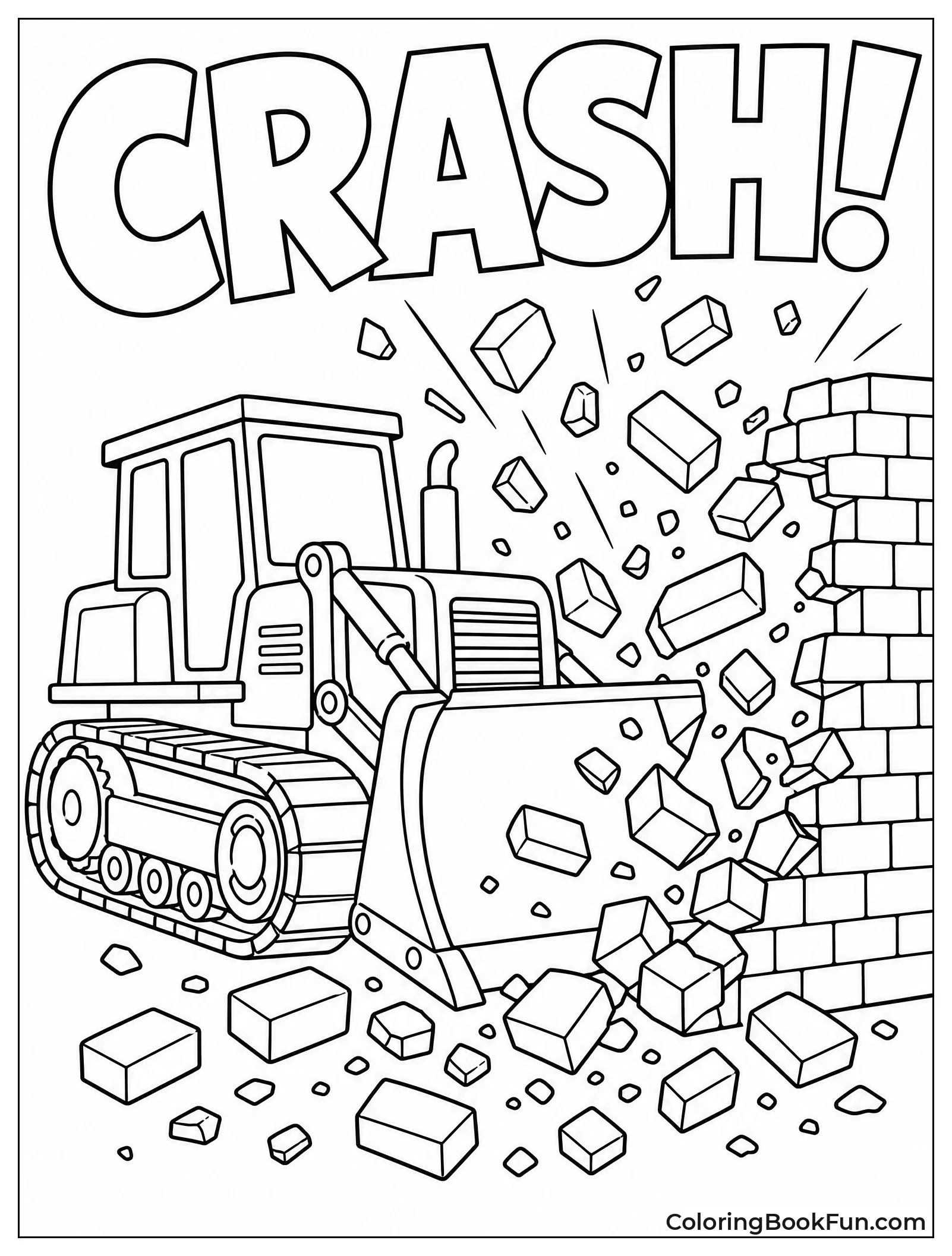 Bulldozer Knocking Down Brick Wall