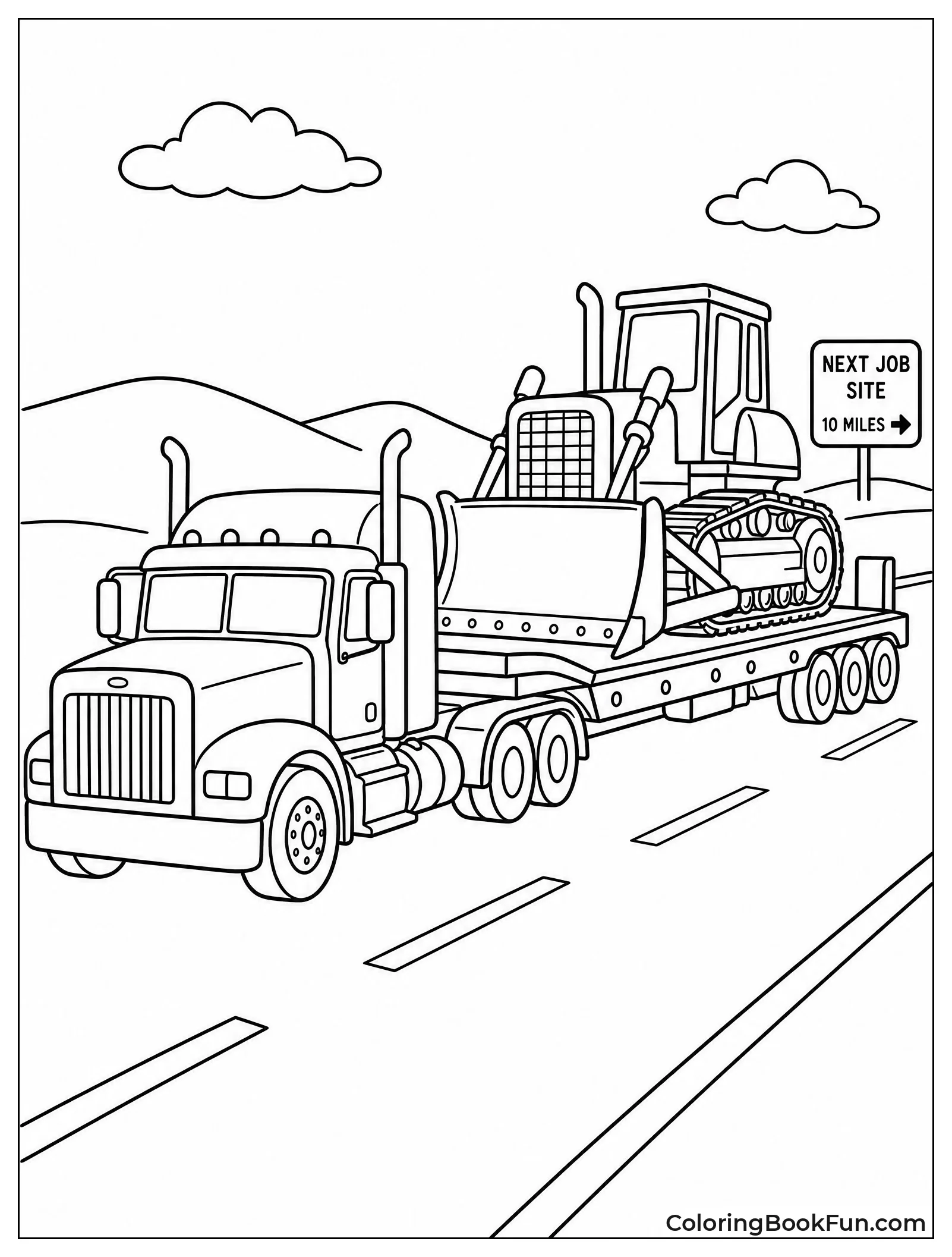 Bulldozer on Big Transport Truck