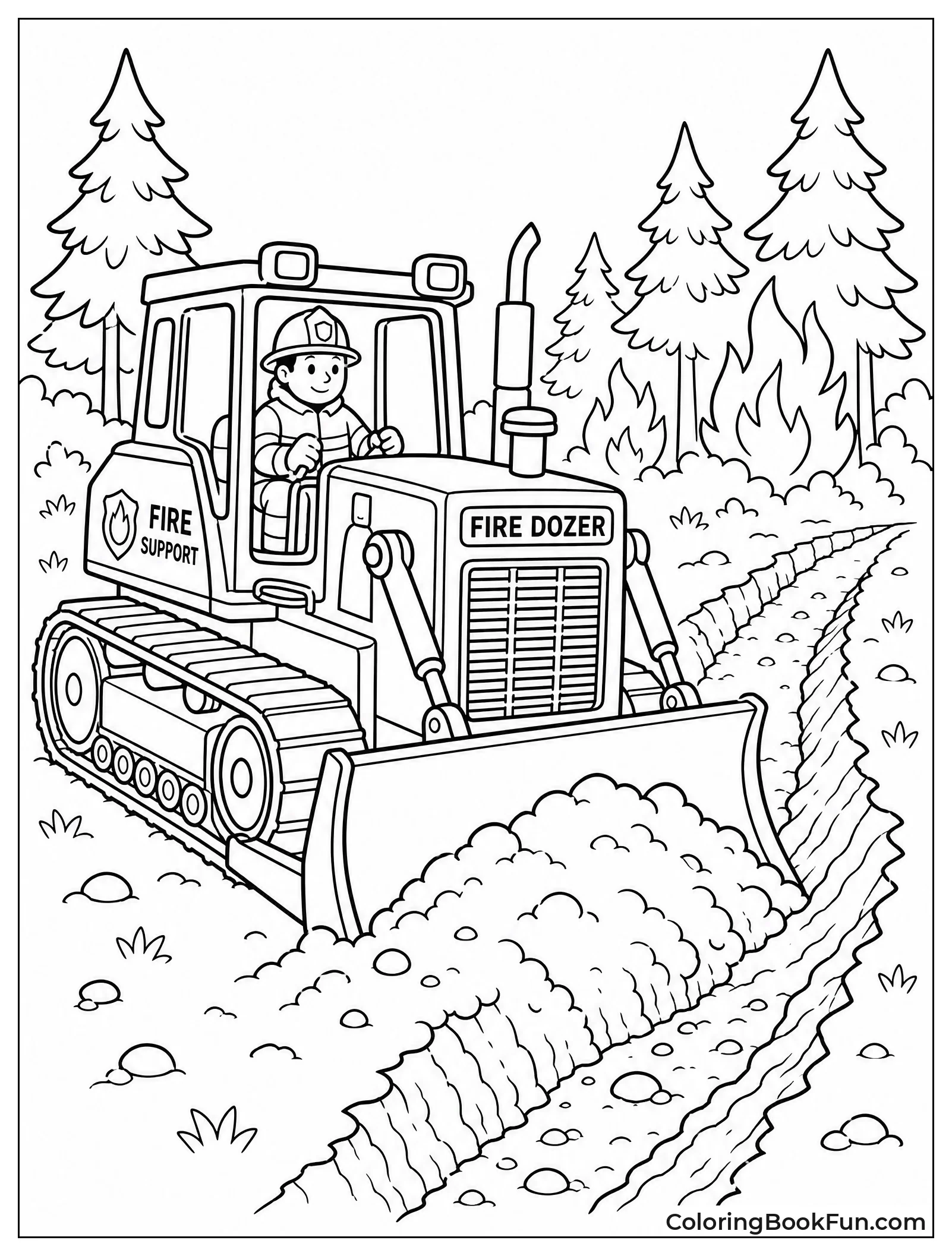 Bulldozer Digging Fire Break Line