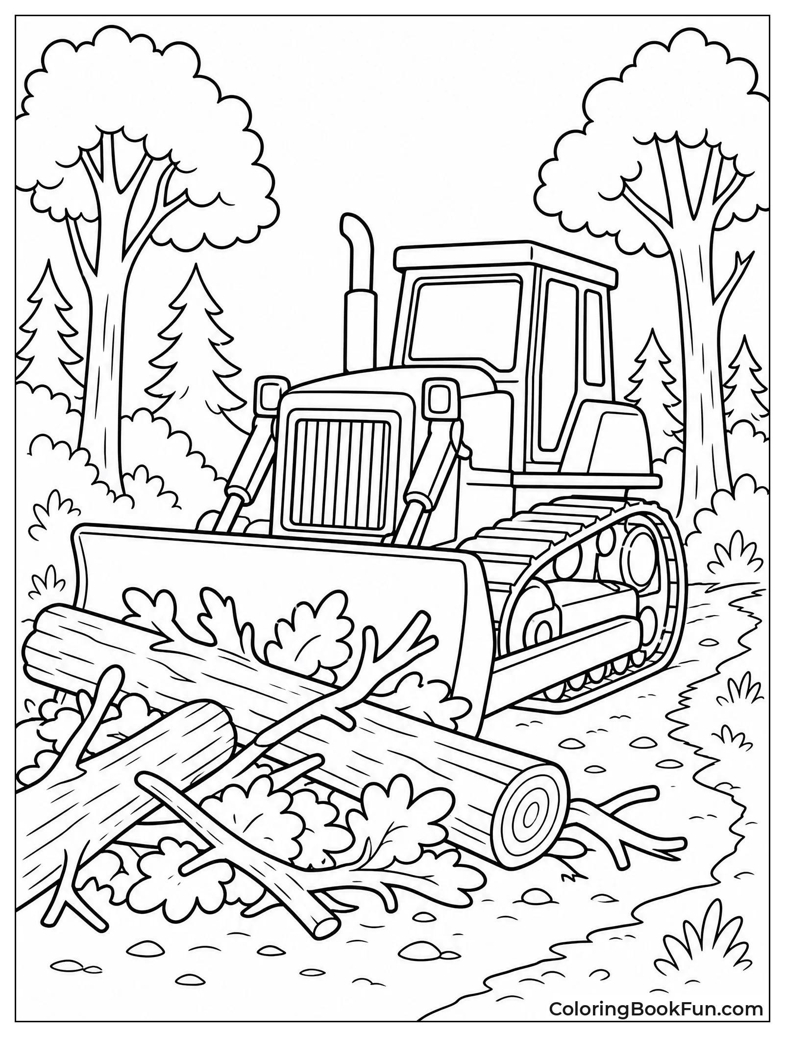 Bulldozer Clearing Path Through Forest