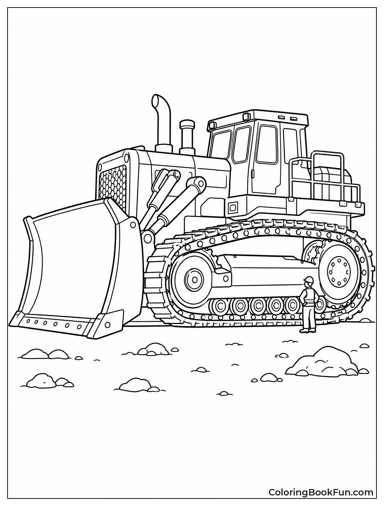 Tiny Person Next to Bulldozer