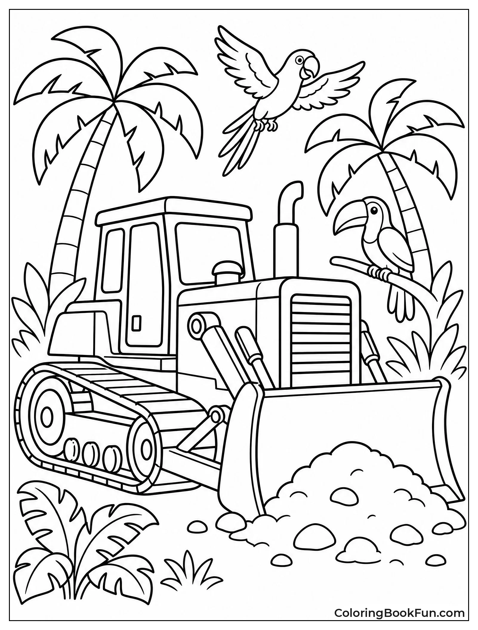 Bulldozer in Tropical Jungle Setting