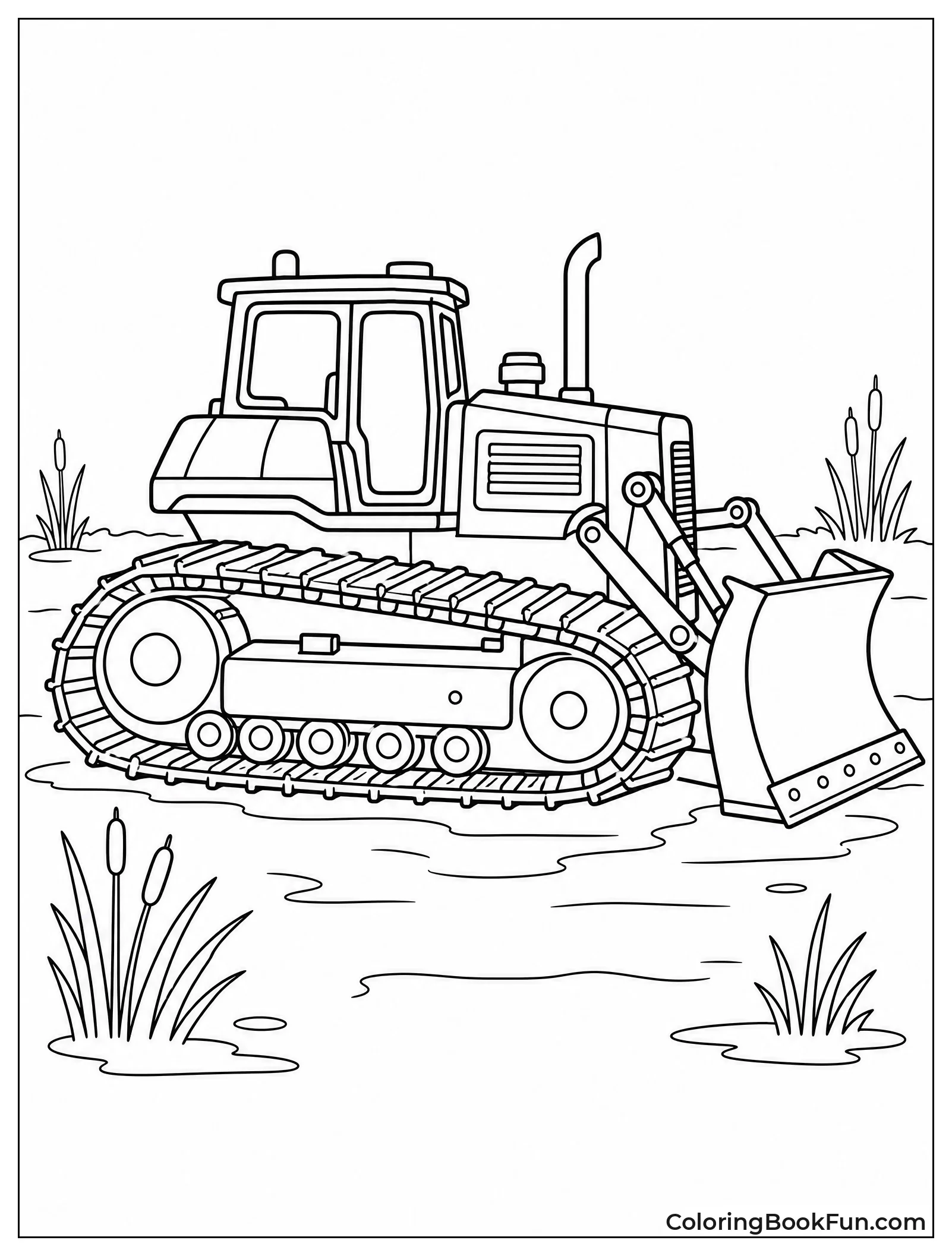 Bulldozer with Wide Tracks in Swamp