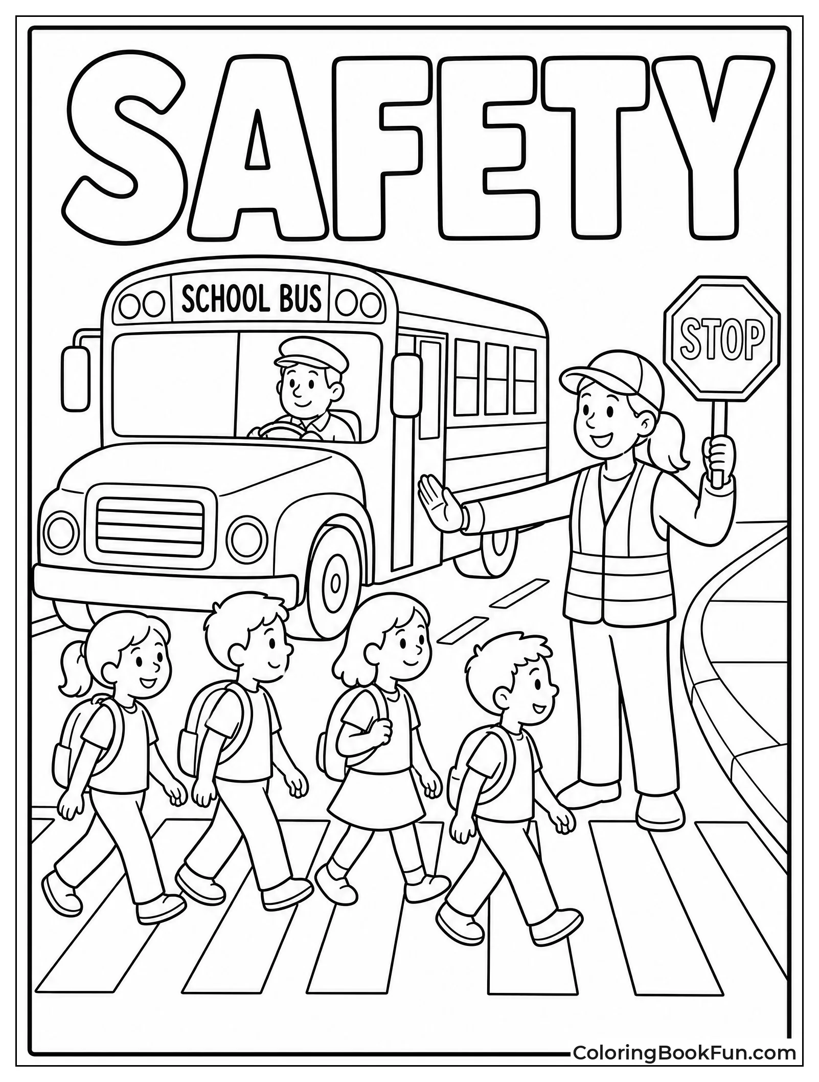 Bus Waits At Crosswalk For Kids