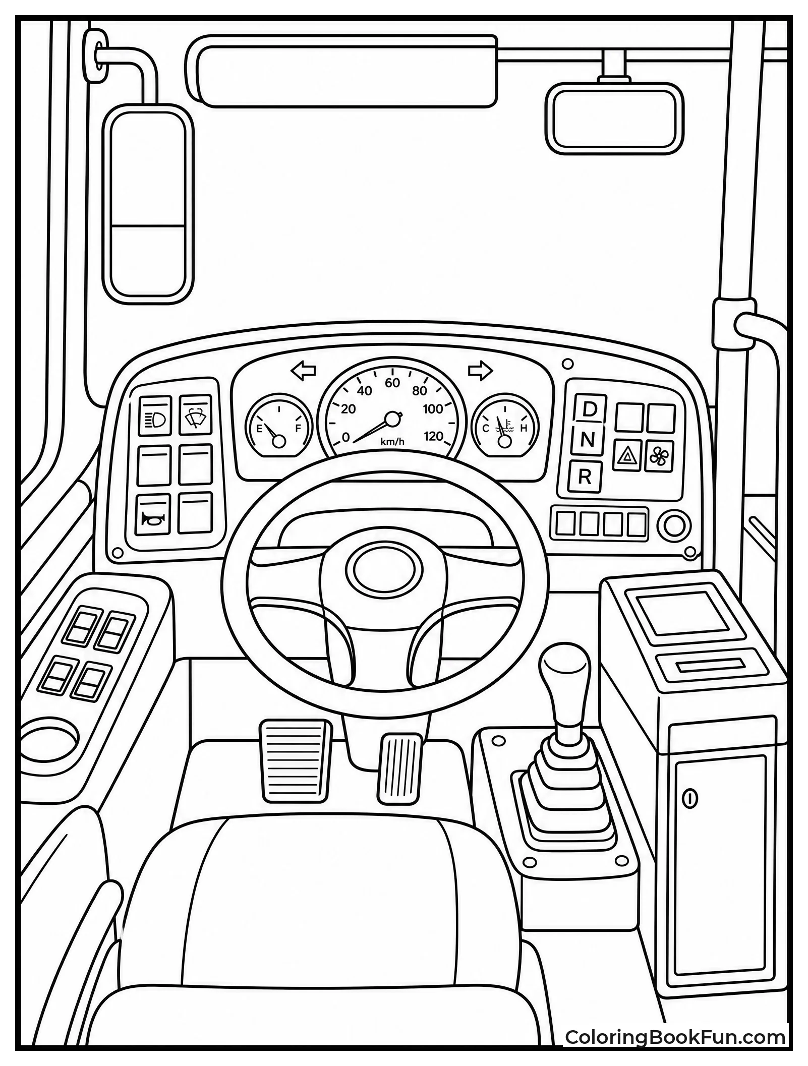 Driver Looks At Bus Dashboard