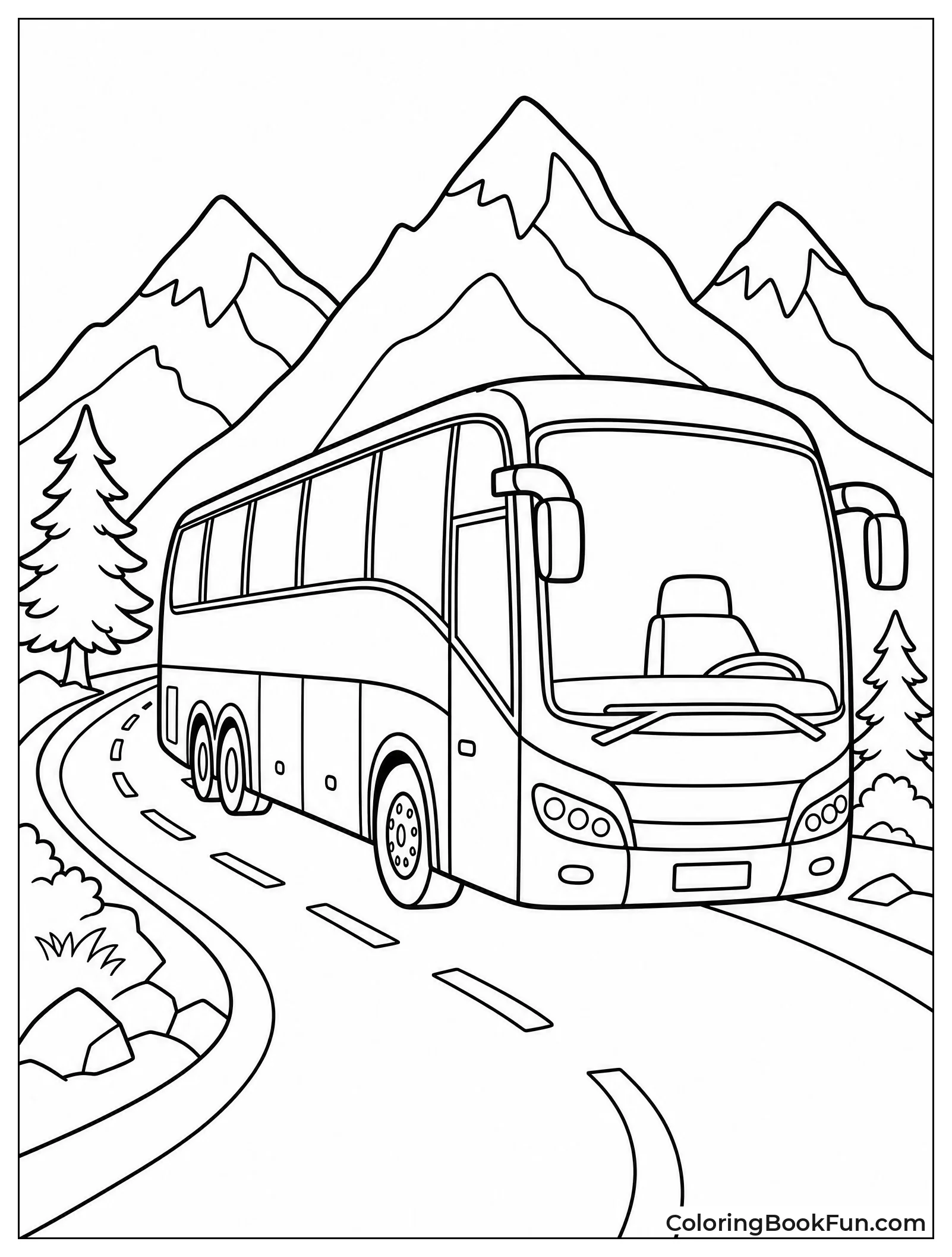 Bus Winds Along Mountain Road