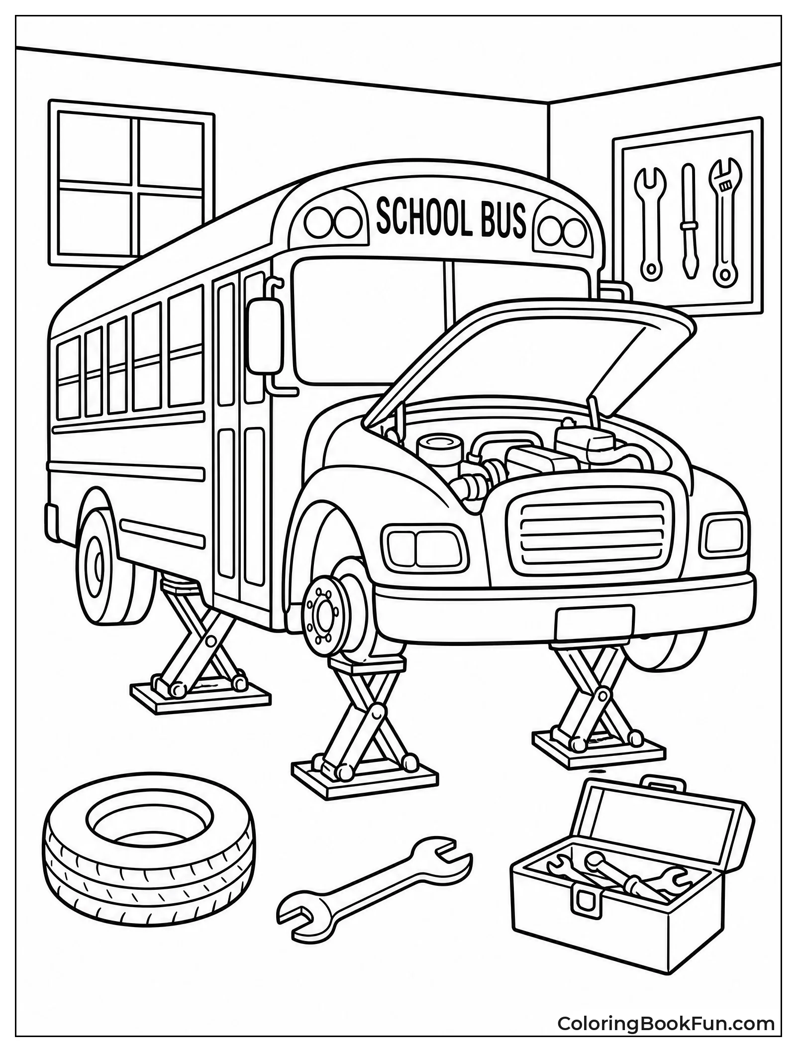 Bus Gets Fixed In Garage