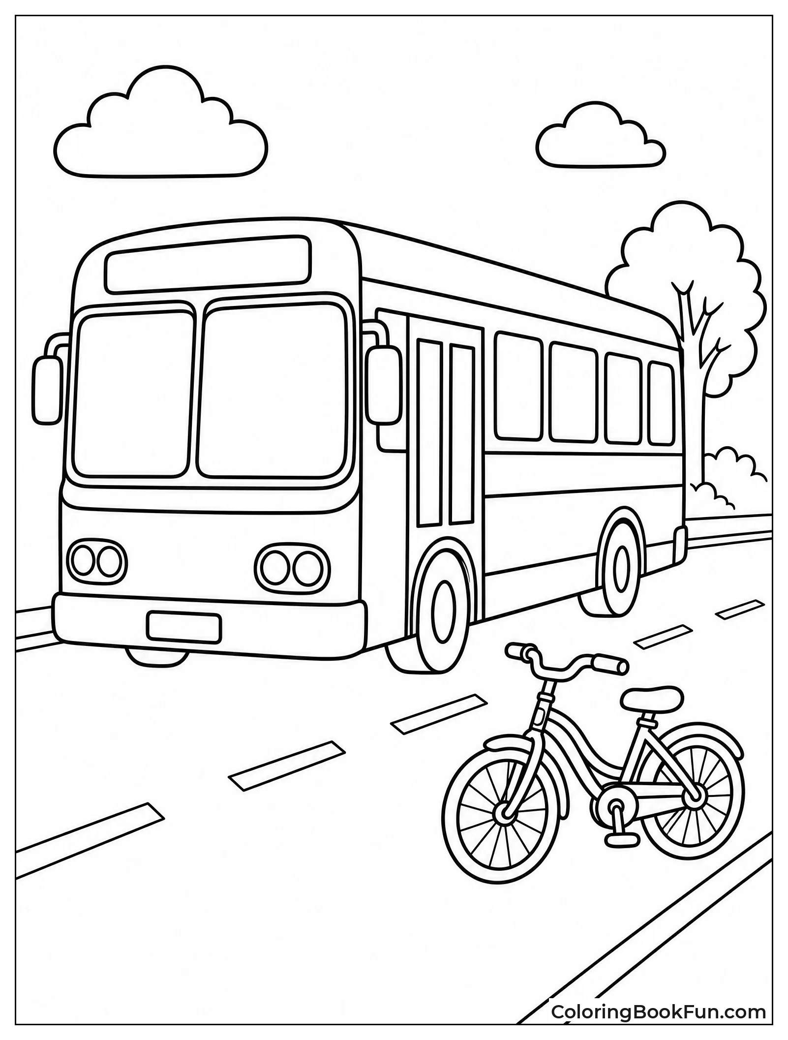 Big Bus Next To Tiny Bike