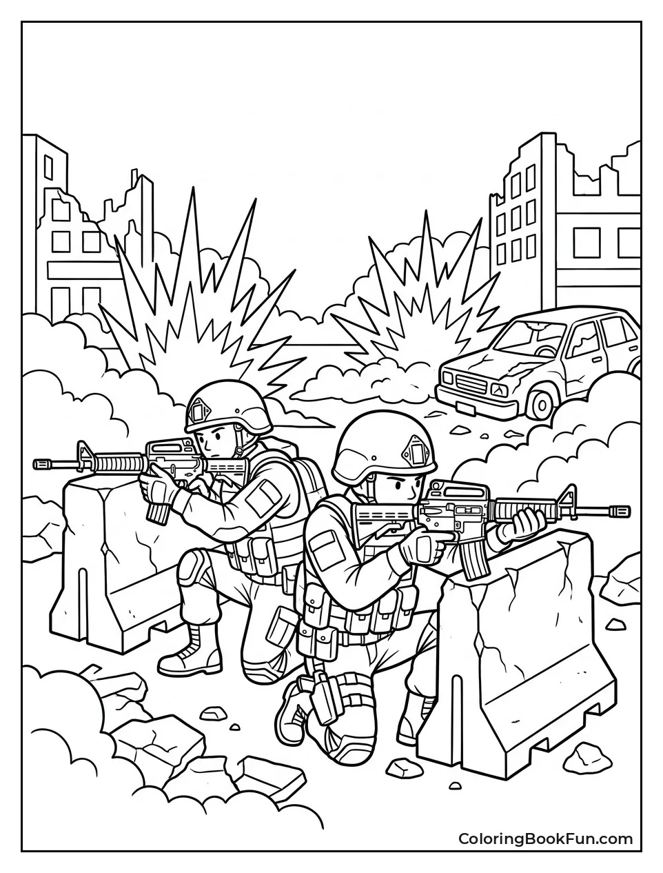 Soldiers Fighting on Ruined Street