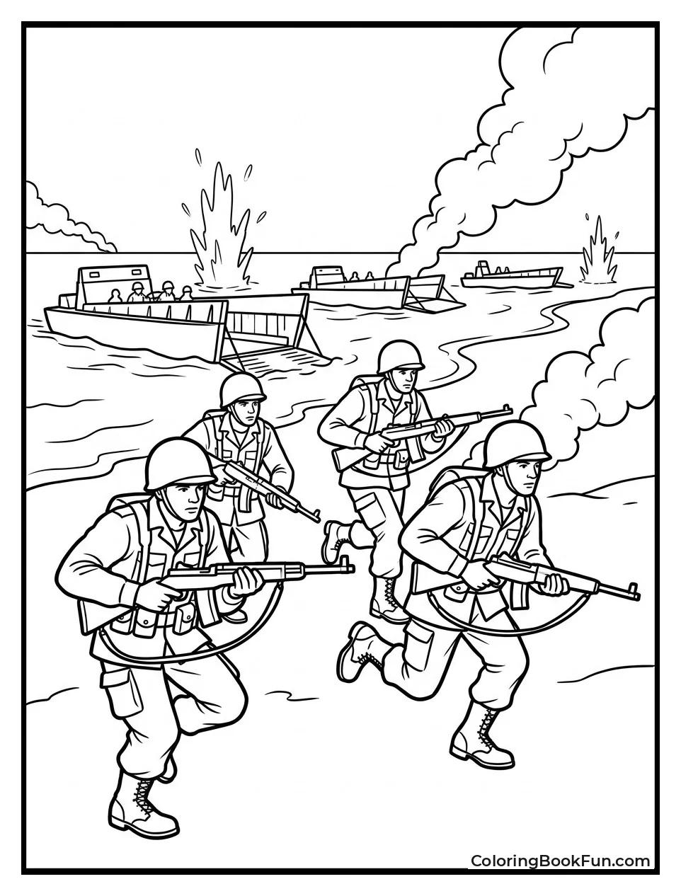 Soldiers Landing on Beach