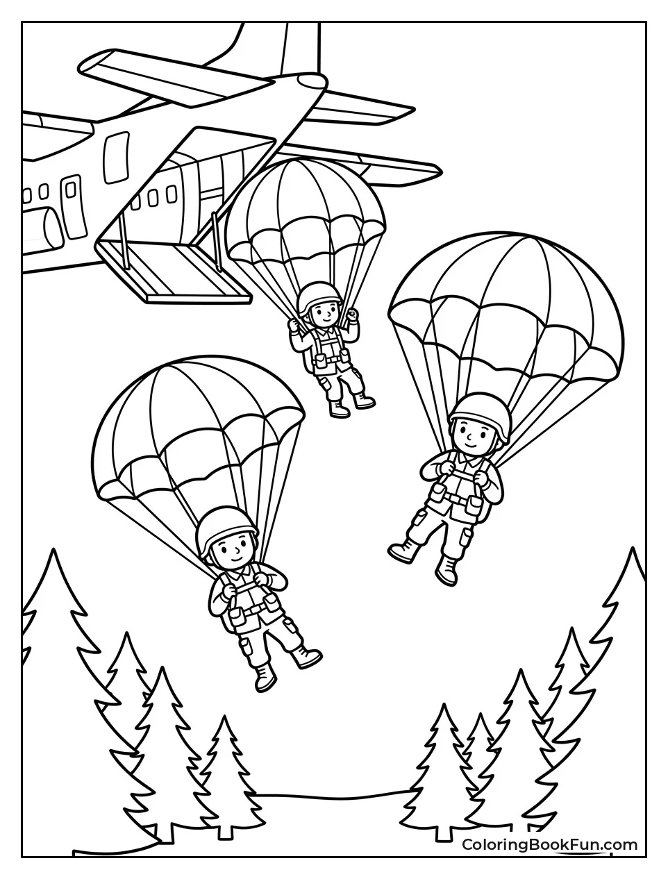 Soldiers Parachuting into Forest
