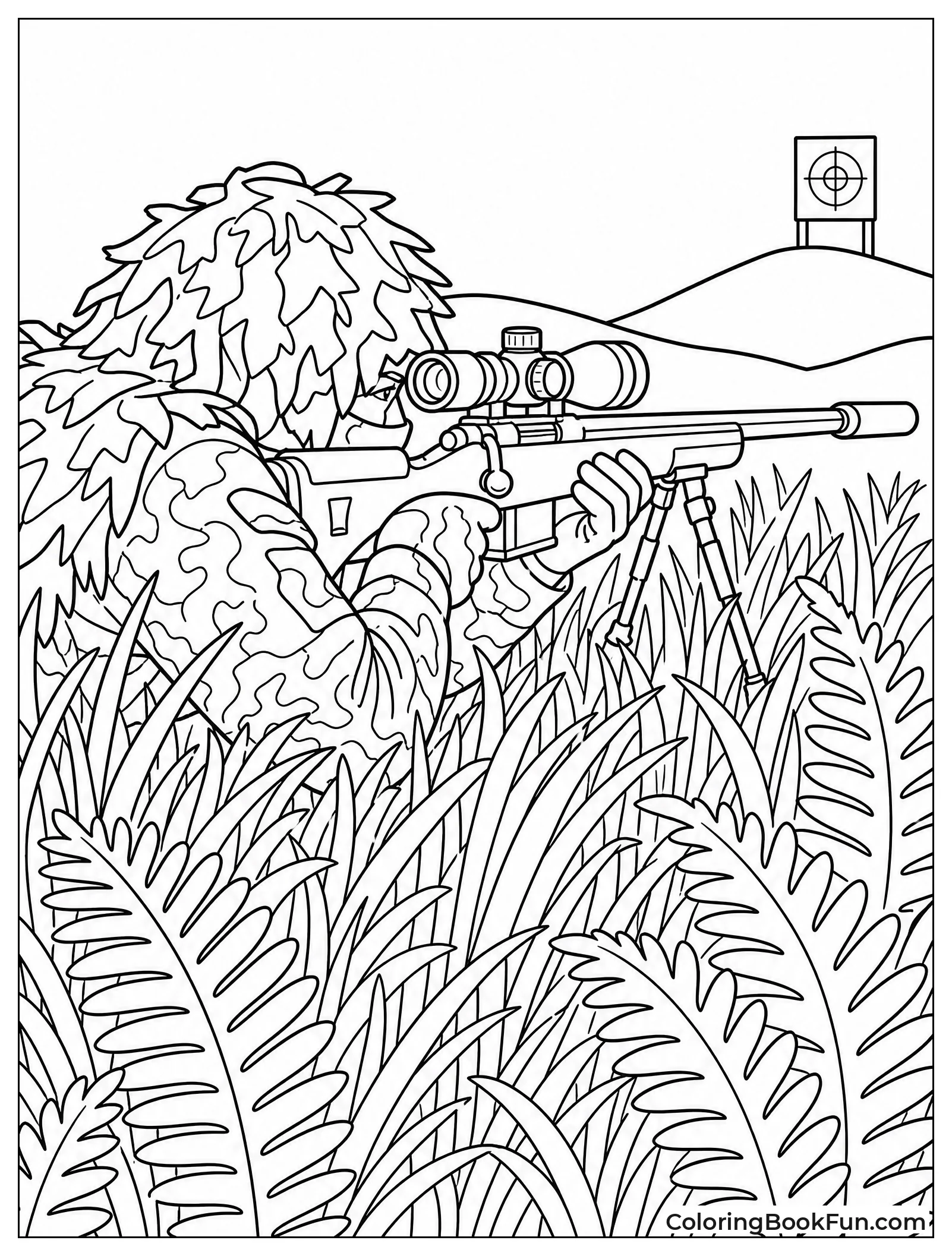 Sniper Lying in Grass