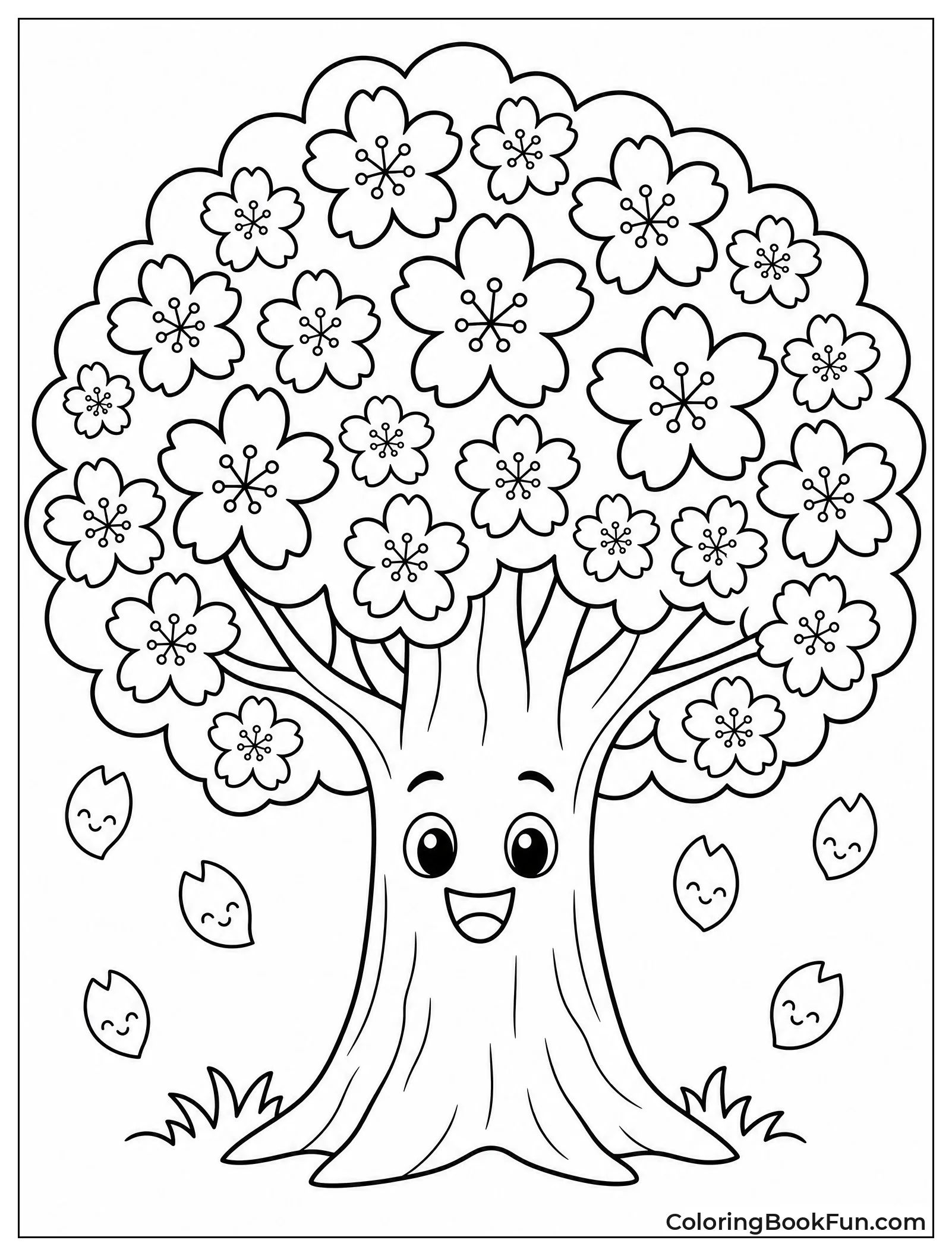 Cartoon Tree with Smiling Petals
