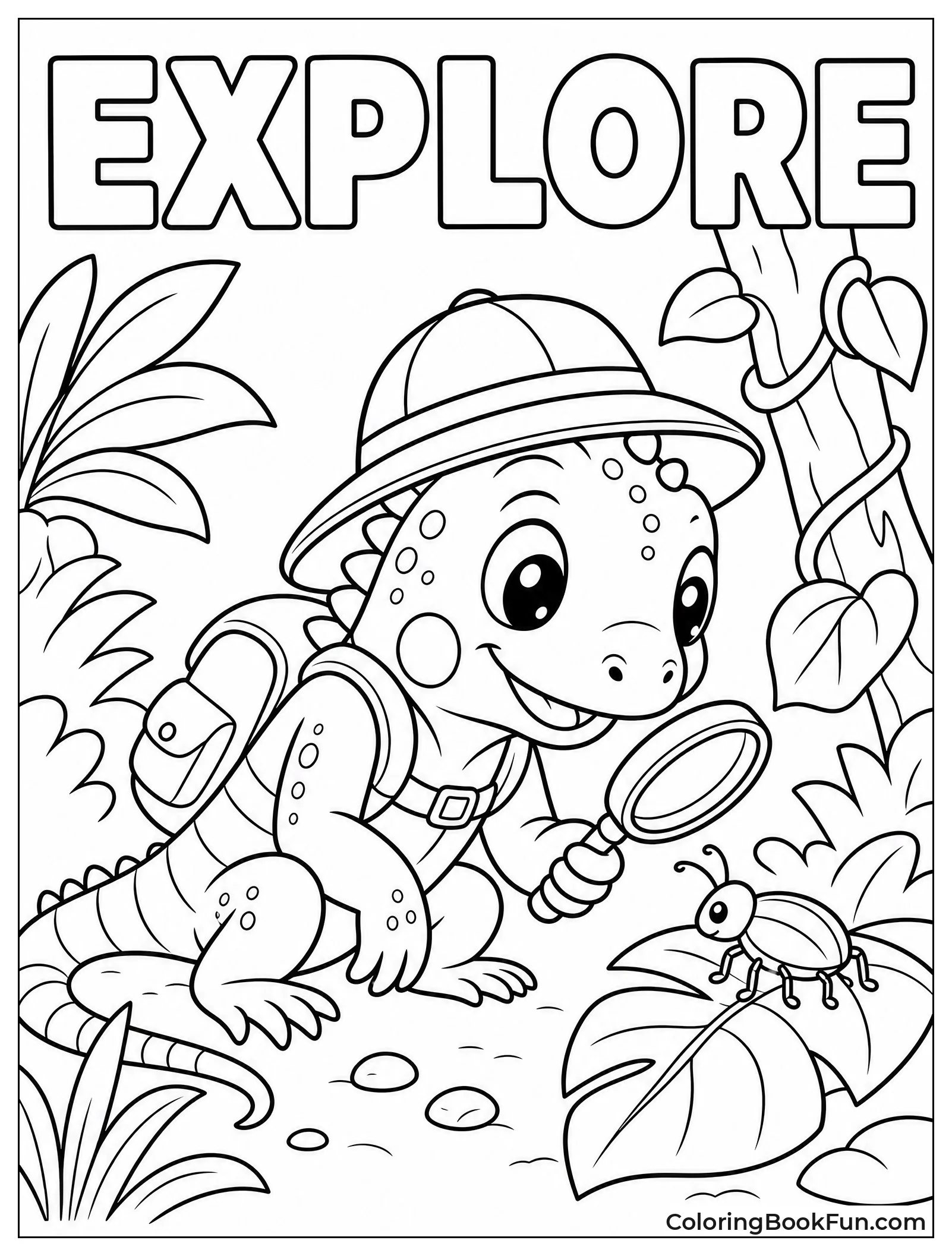 Cartoon Iguana Explores the Rainforest