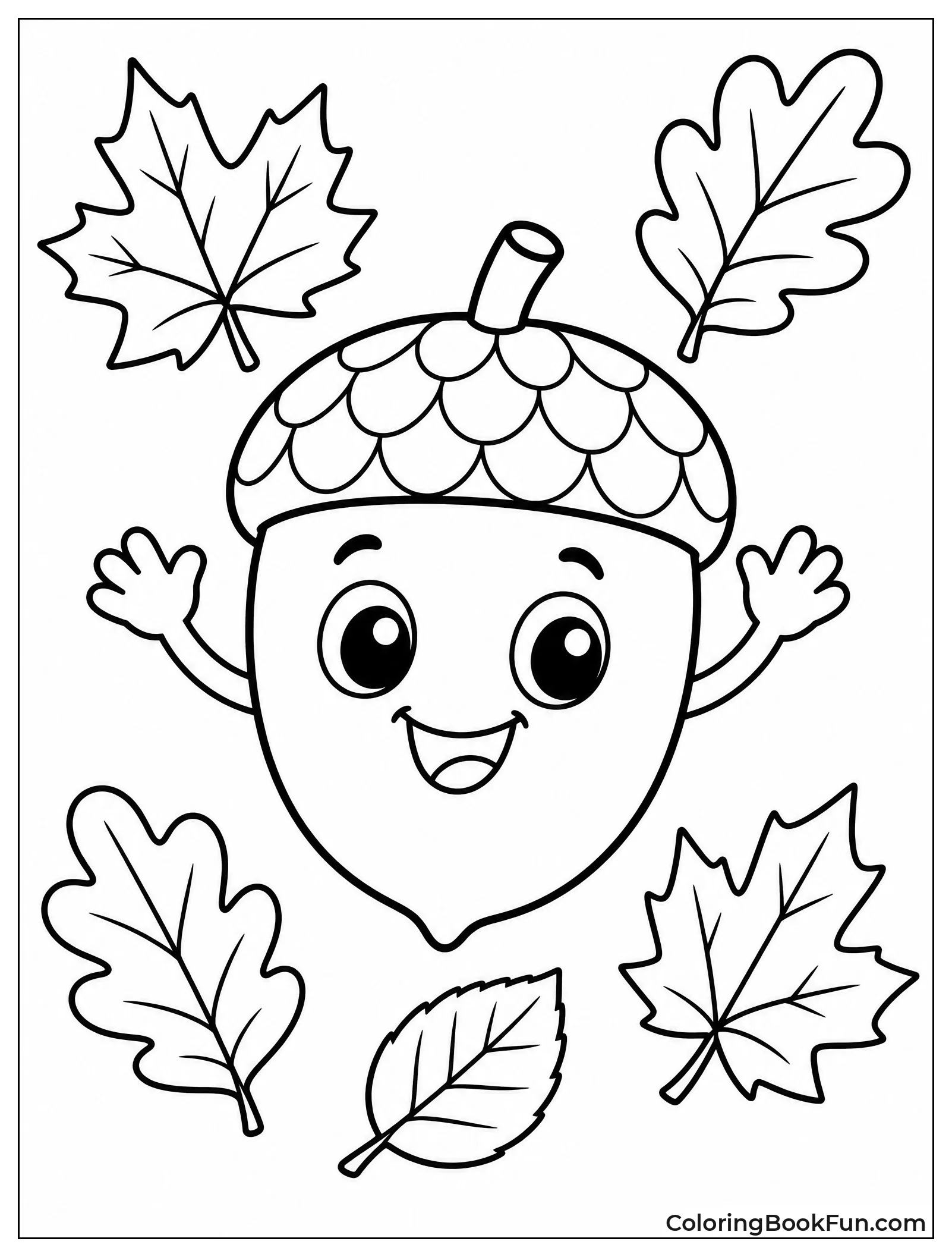 Smiling Acorn Waves Hello Happily