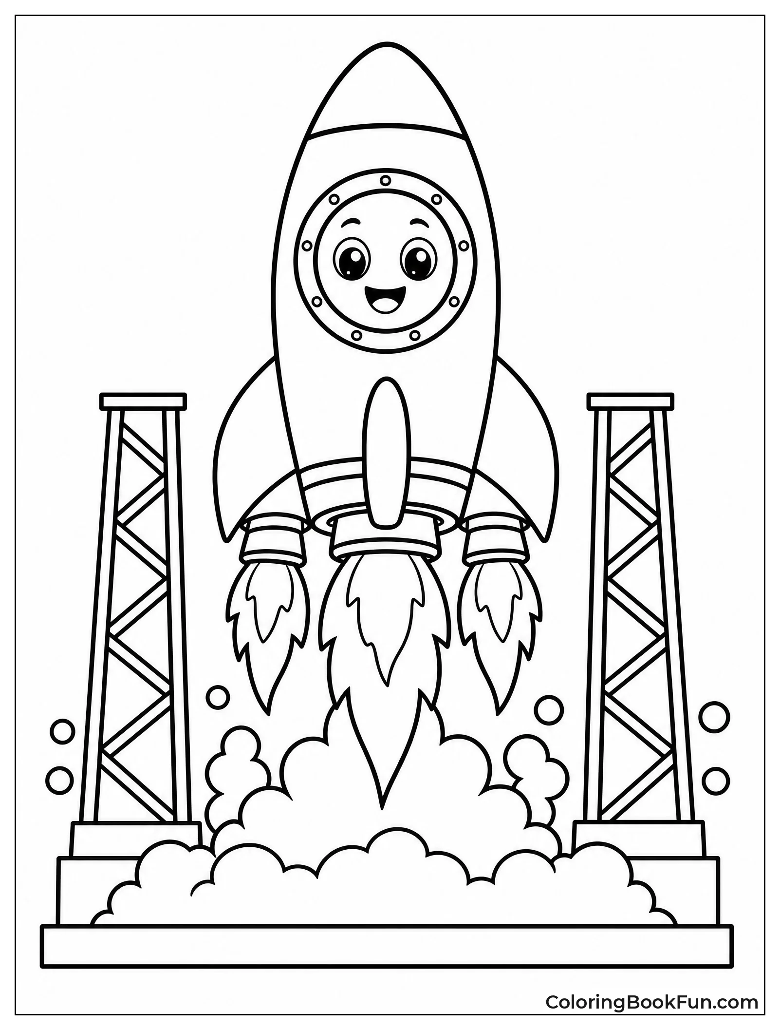 Cartoon Ship Blasting Off Pad