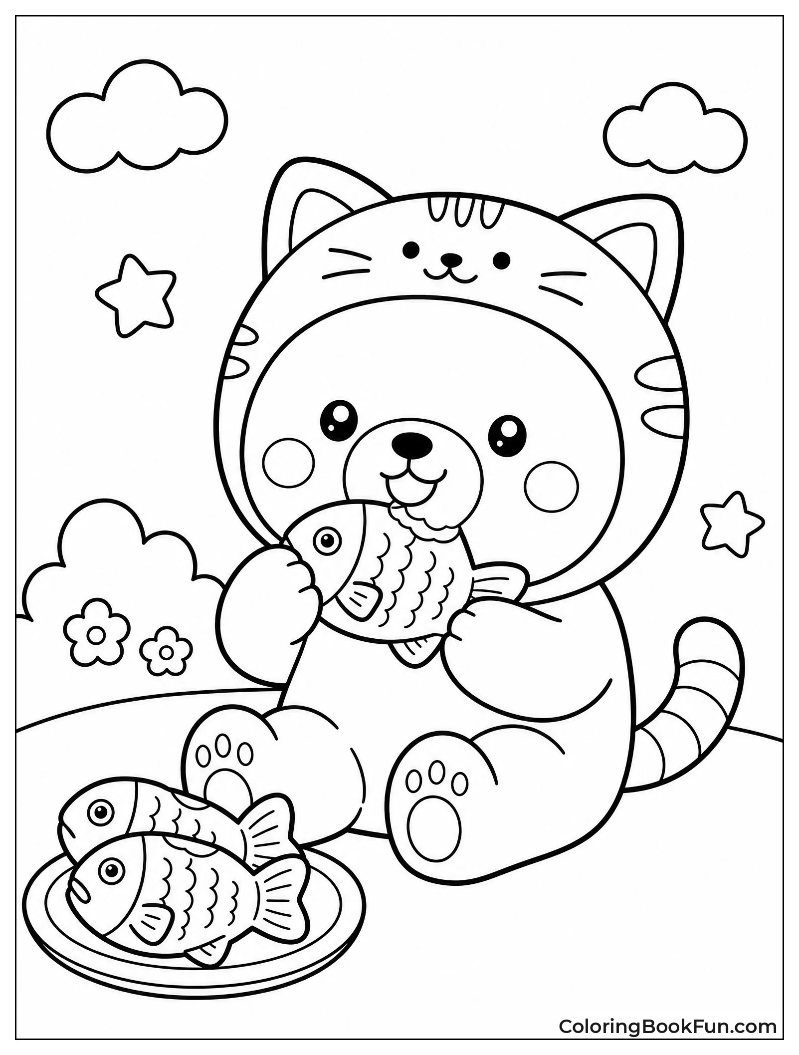Eating Fish Cakes in Cat Costume