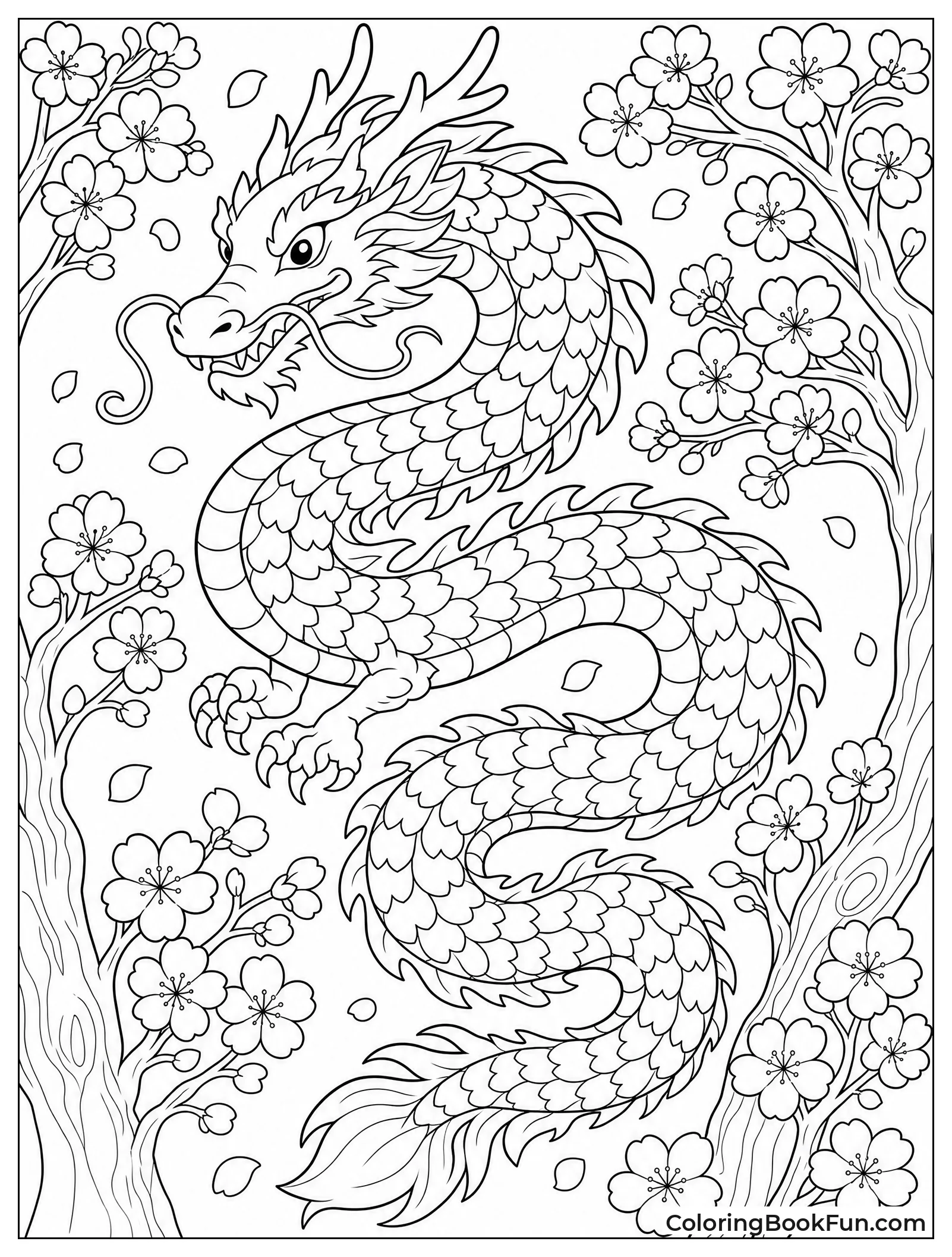 Dragon Flying Through Blossoms