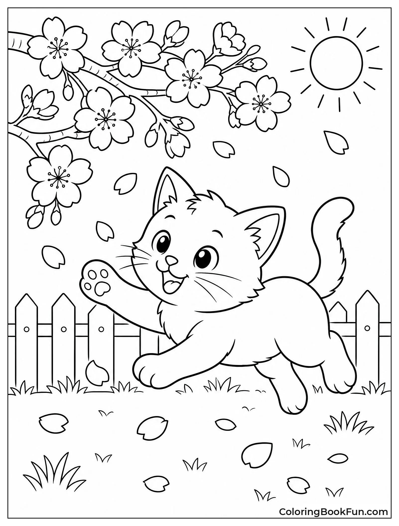 Kitten Pouncing on Falling Petals