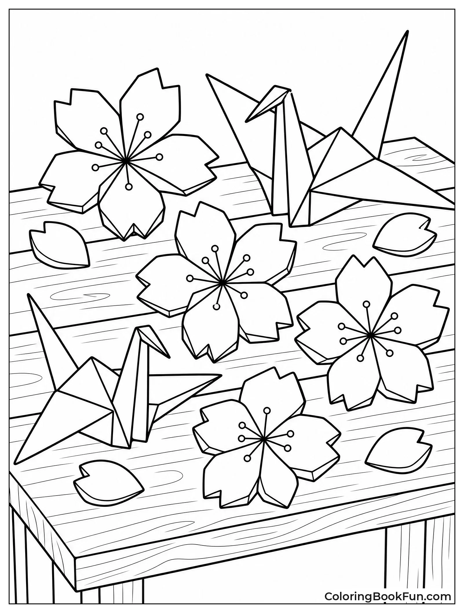 Origami Flowers on Wooden Table