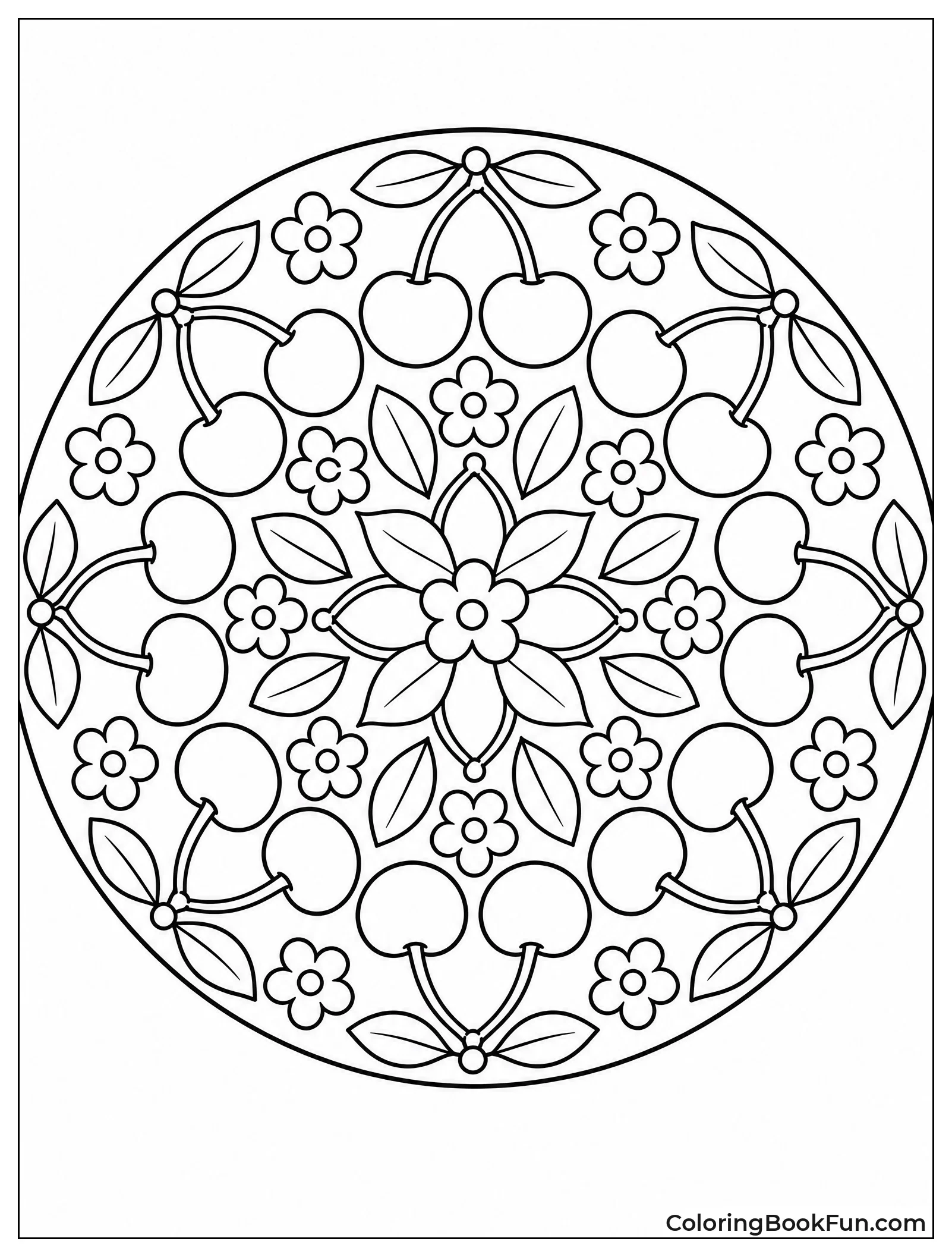 Cherry Mandala with Leaves and Blossoms