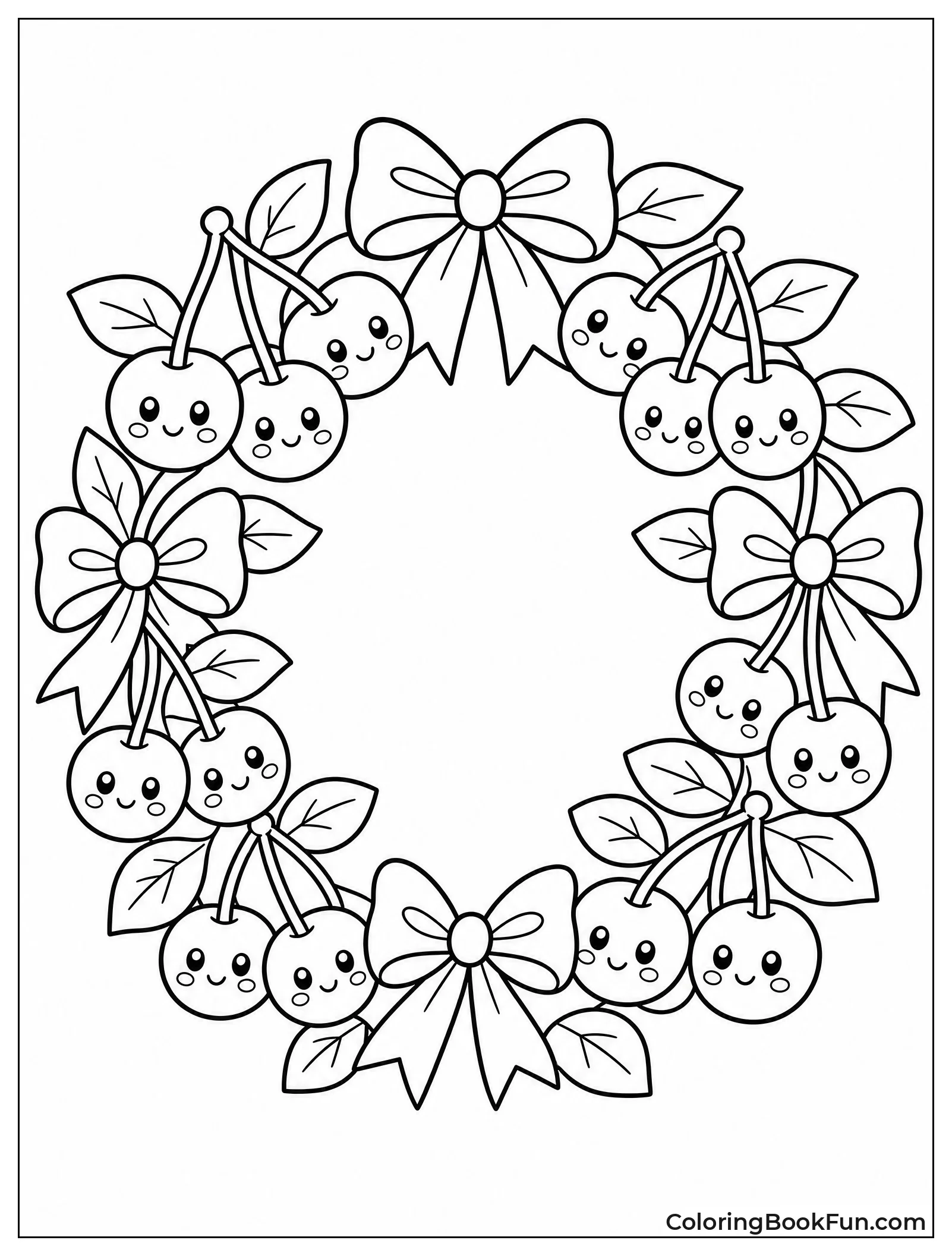 Cherry Wreath with Bows and Leaves