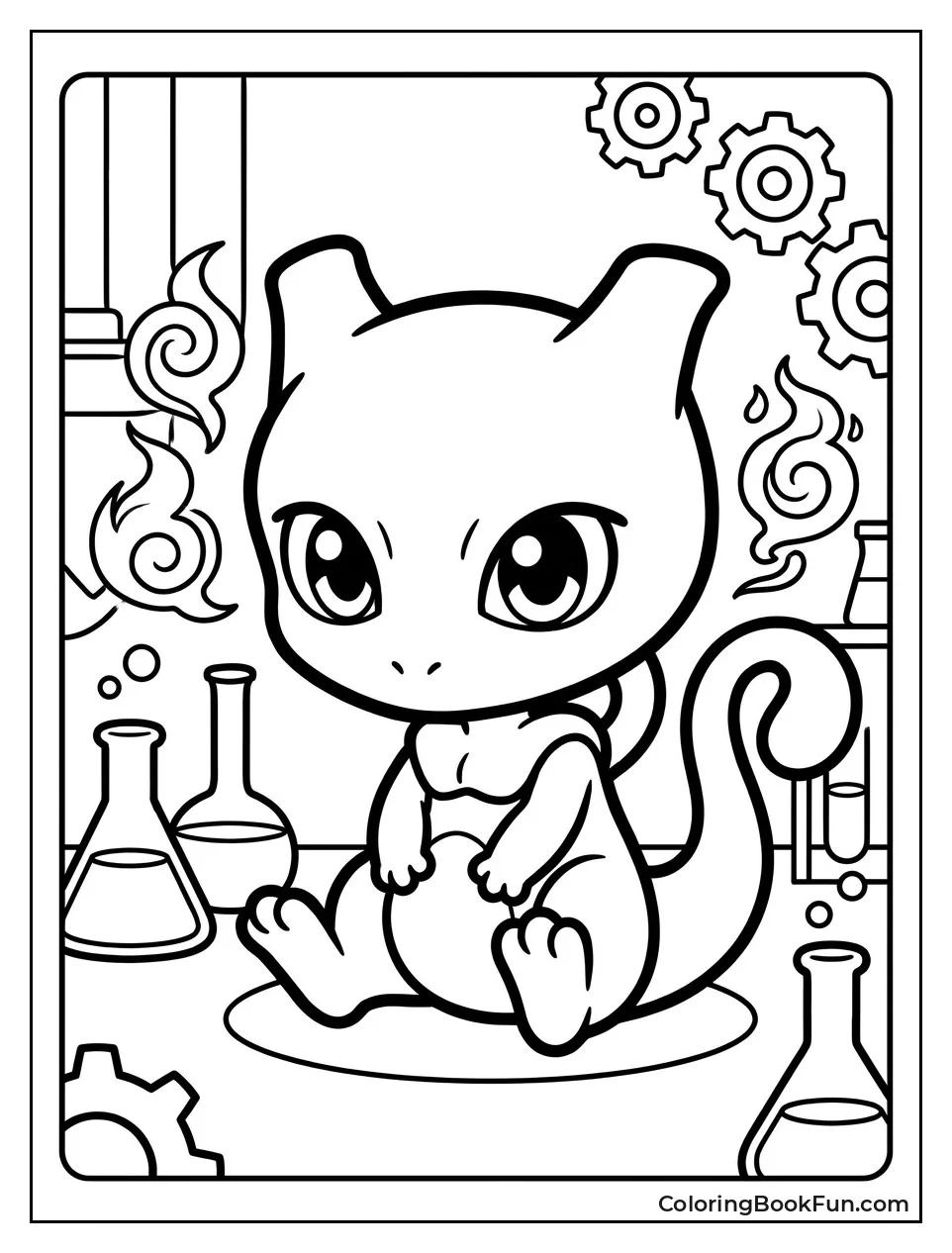 Chibi Mewtwo Smiles with Big Kawaii Eyes