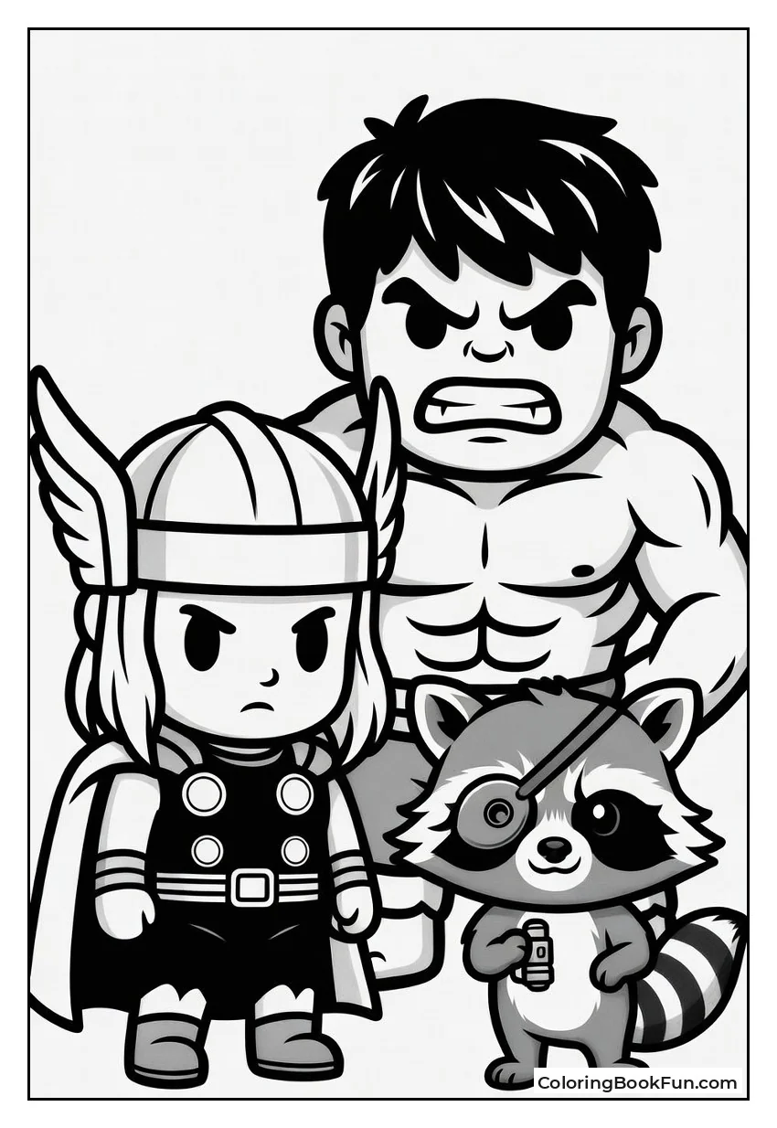Chibi Thor Standing with Friends