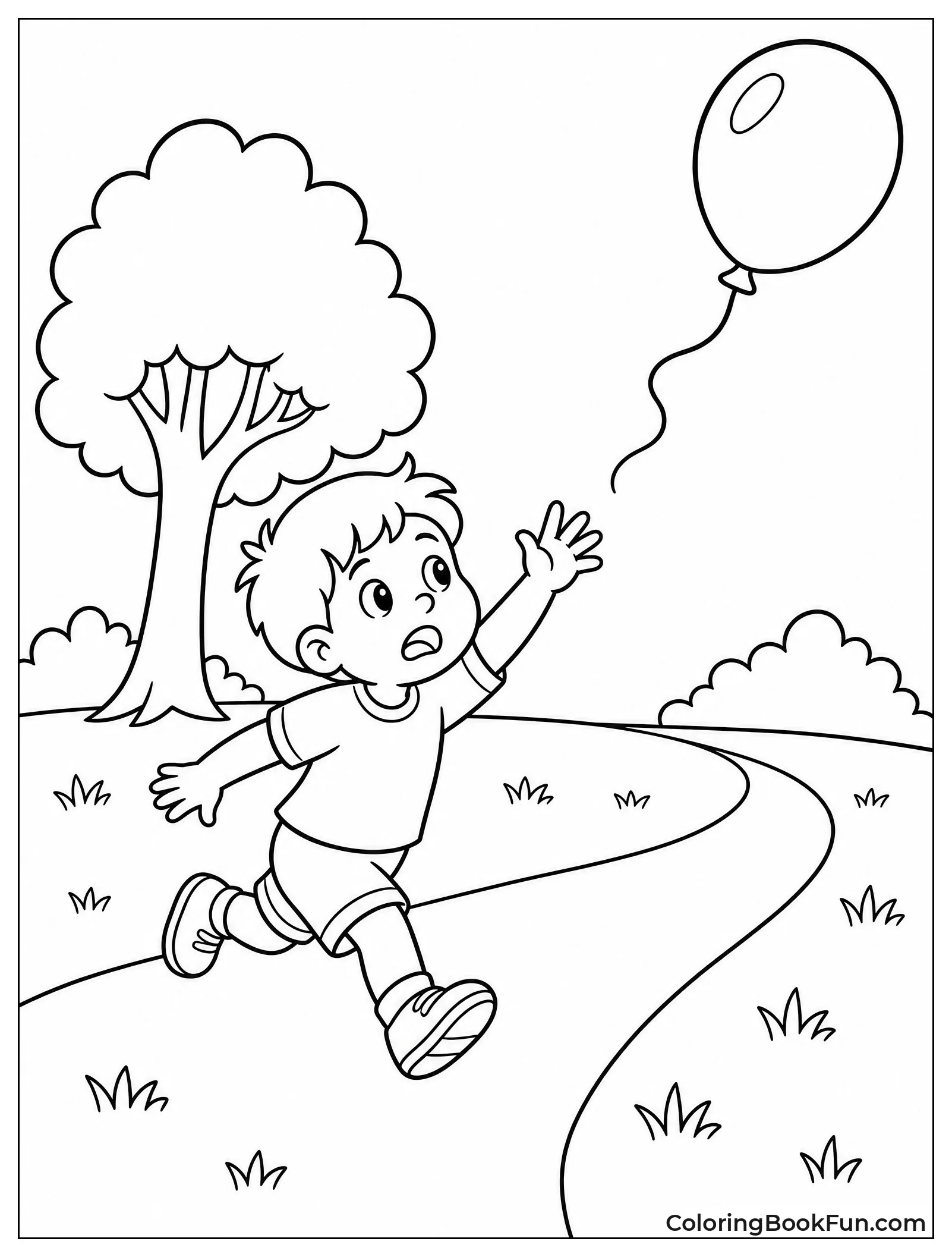 Child Running After Drifting Balloon