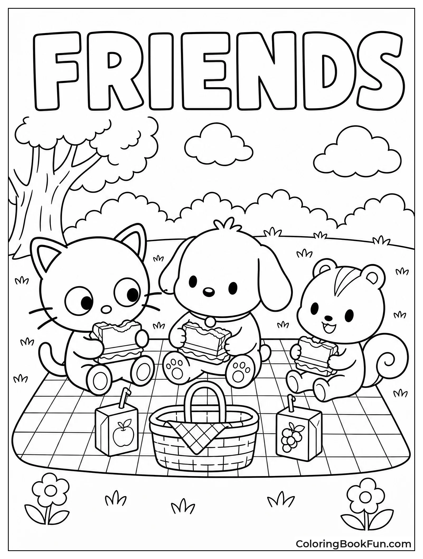 Friends Have a Picnic in Park