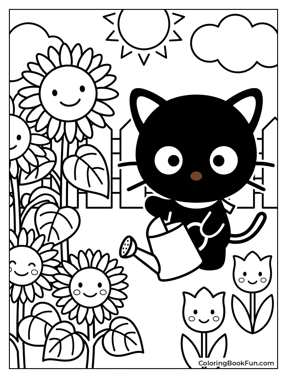 Chococat Waters Flowers in Garden