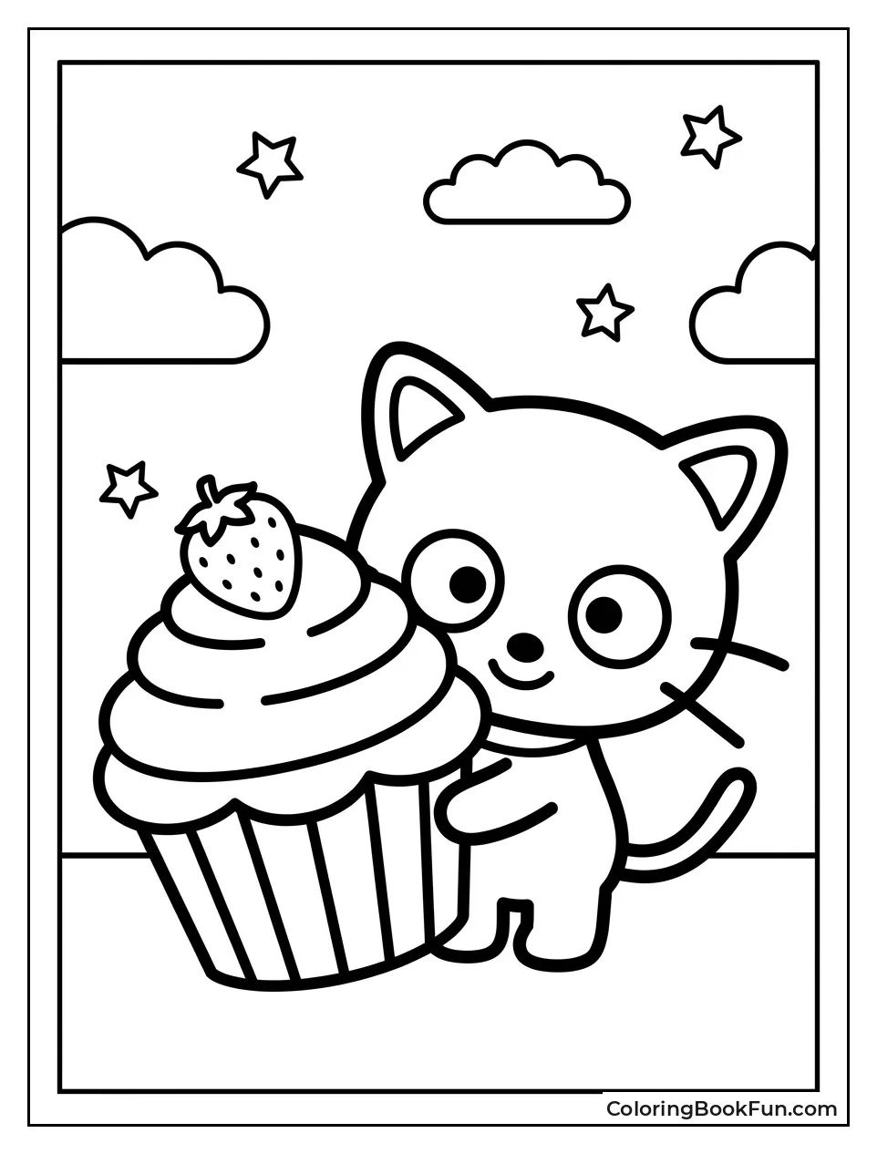 Chococat Holds a Giant Strawberry Cupcake