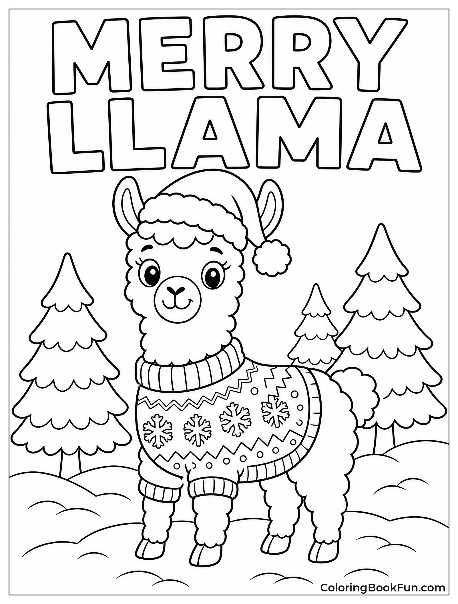 Cozy Llama in Winter Snow
