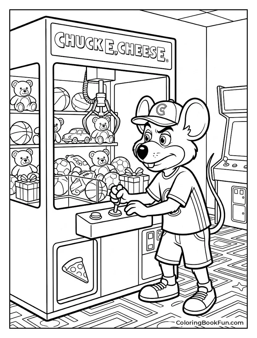 Chuck E Playing the Claw Machine