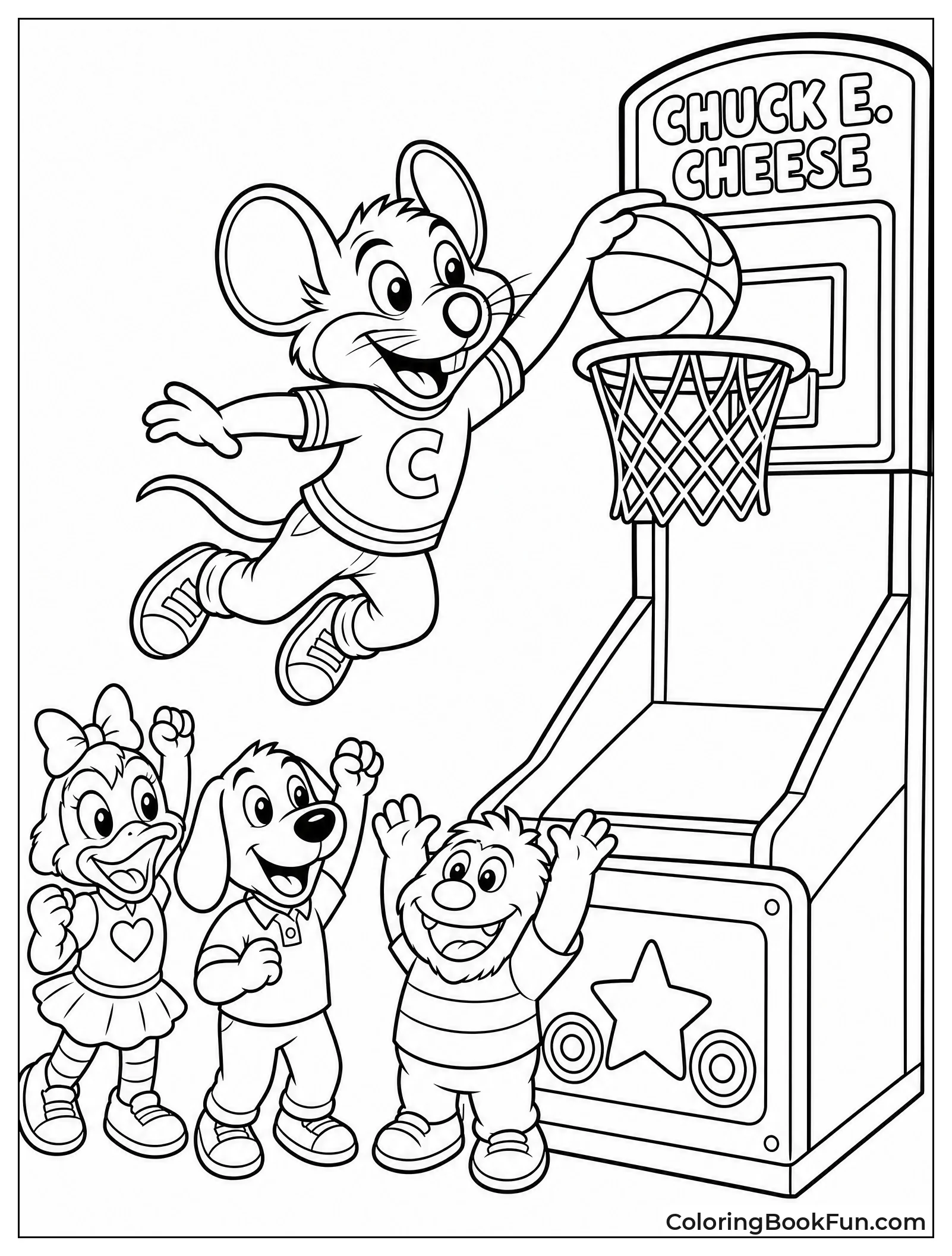 Chuck E Dunking a Basketball