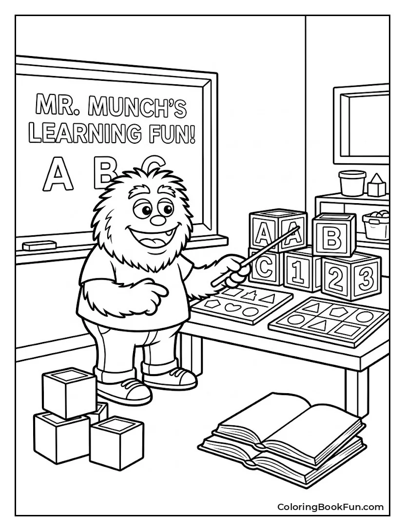 Mr Munch Teaching with Alphabet Blocks