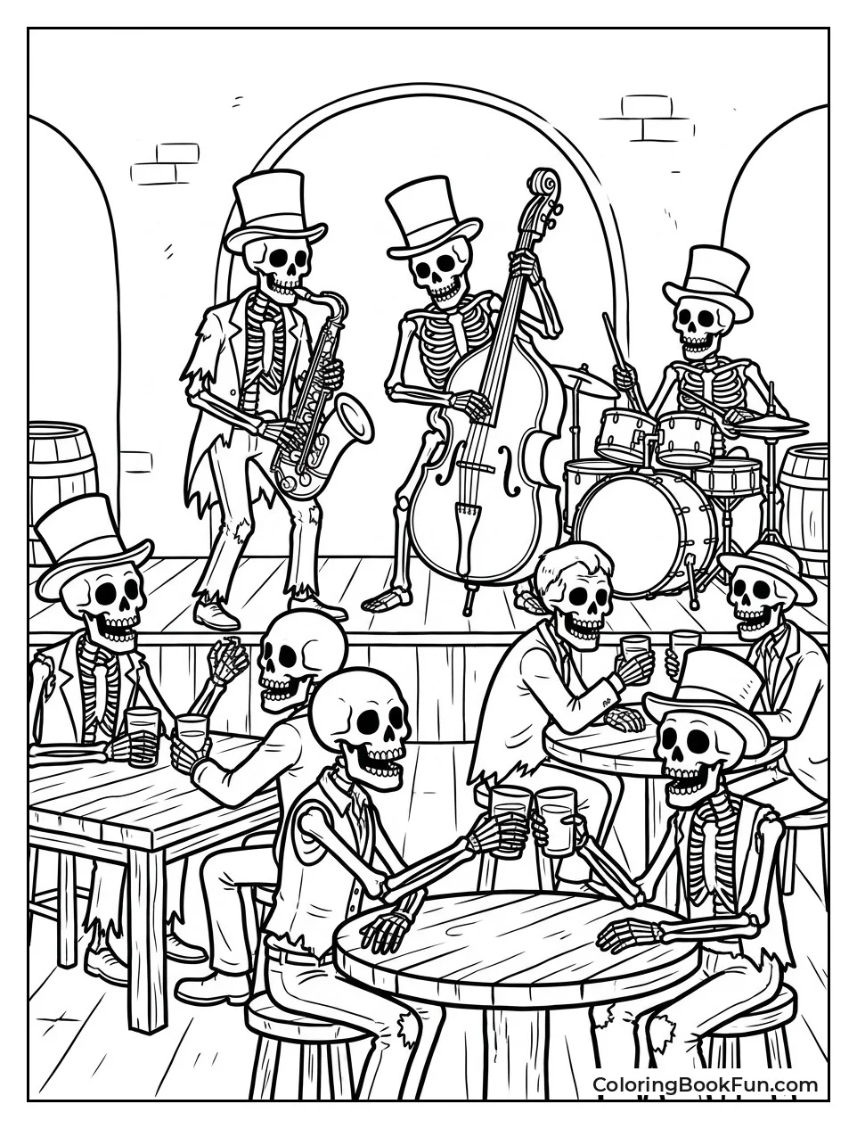 Skeletons Playing Music in Pub