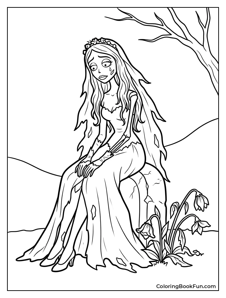 Sad Emily Sitting on Tombstone