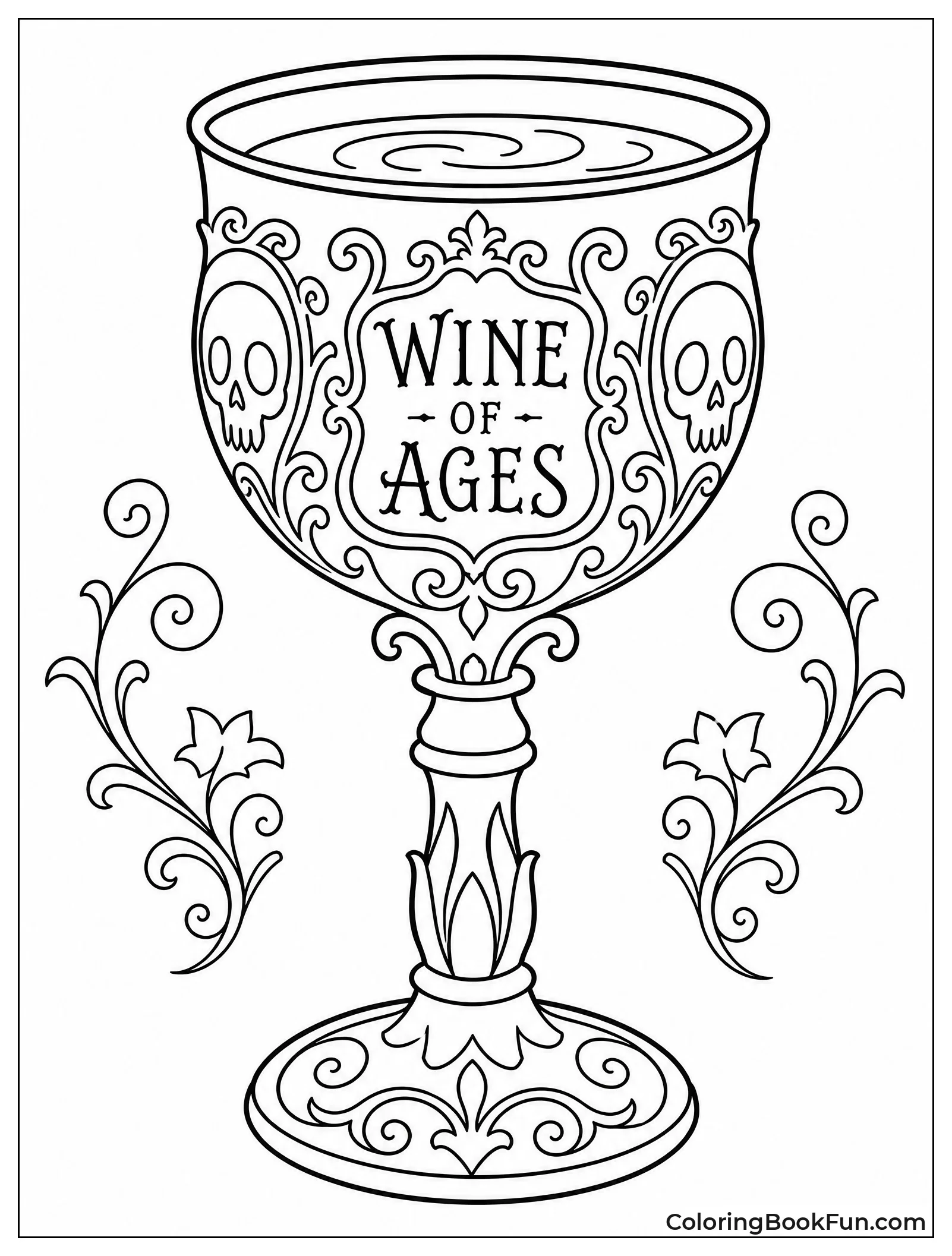 Ornate Skull Cup with Wine
