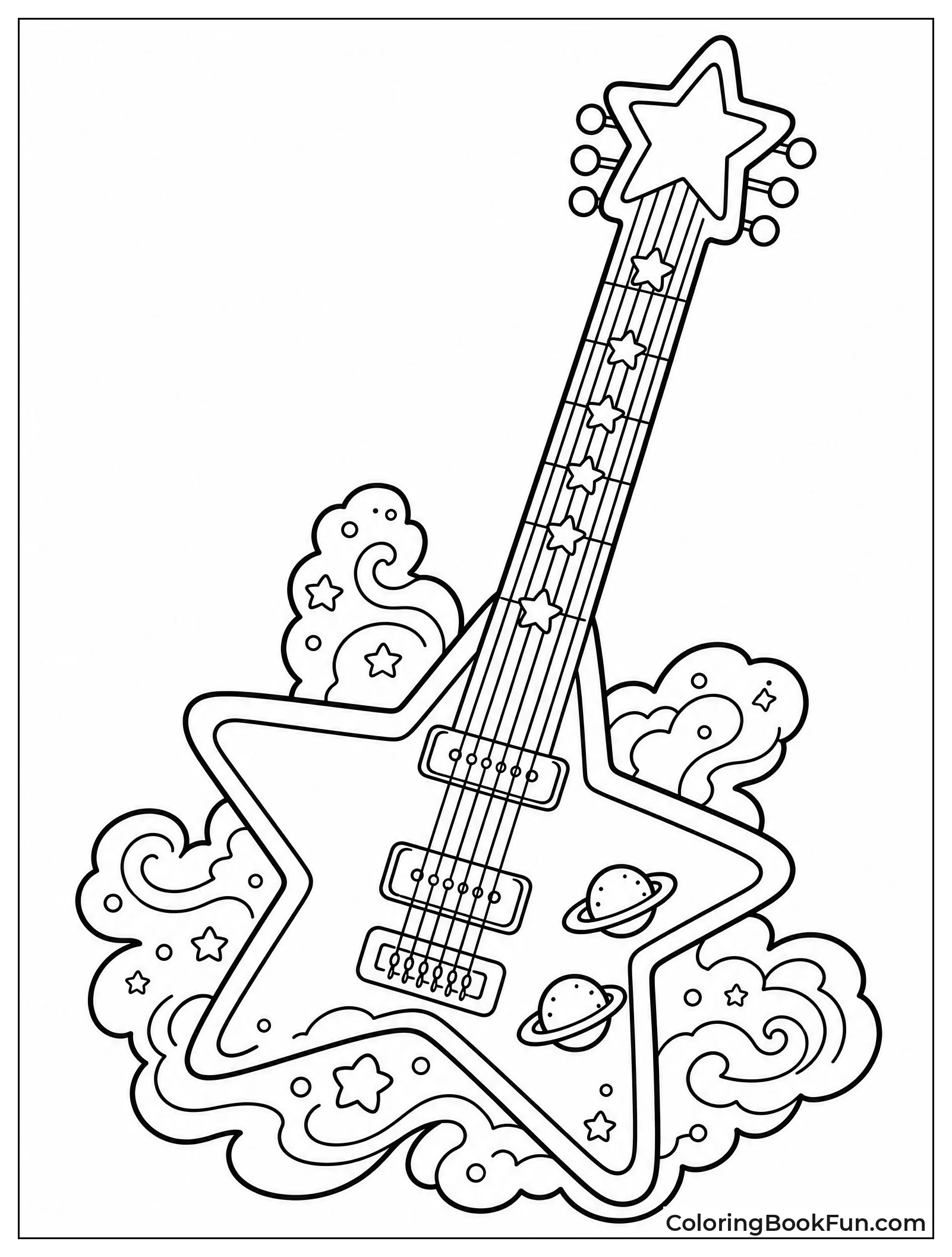 Guitar Shines with Stars and Planets