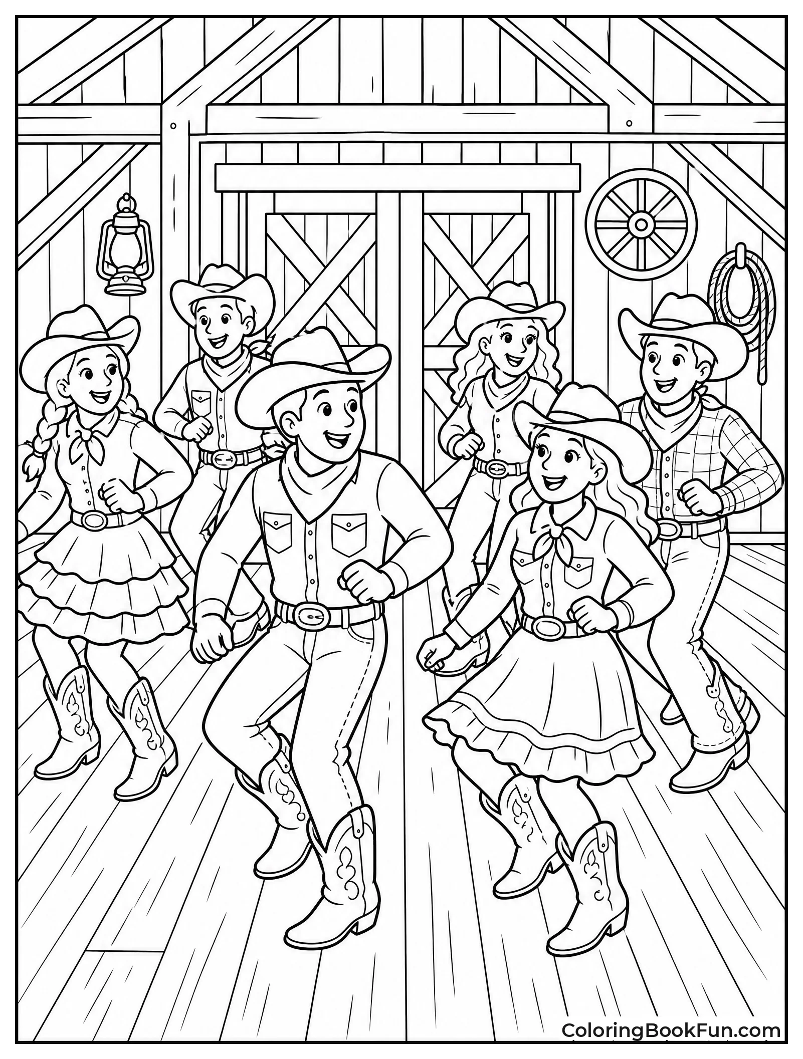 People Square Dance in Barn