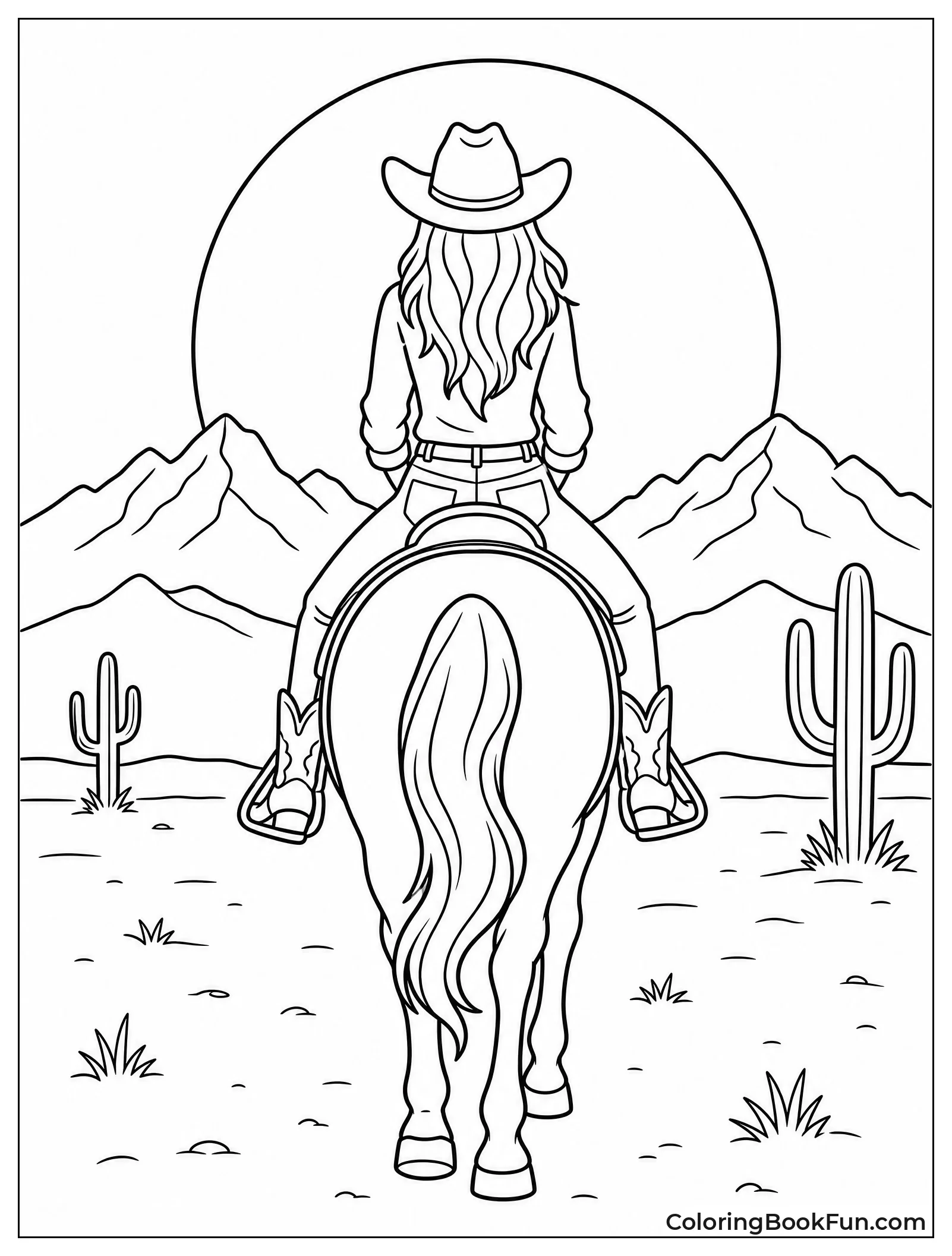 Cowgirl Riding Toward Setting Sun